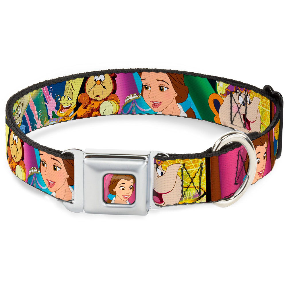 Dog Collar DYEL-Surprised Belle Full Color Pink - Beauty & the Beast Be Our Guest Scenes Seatbelt Buckle Collars Disney