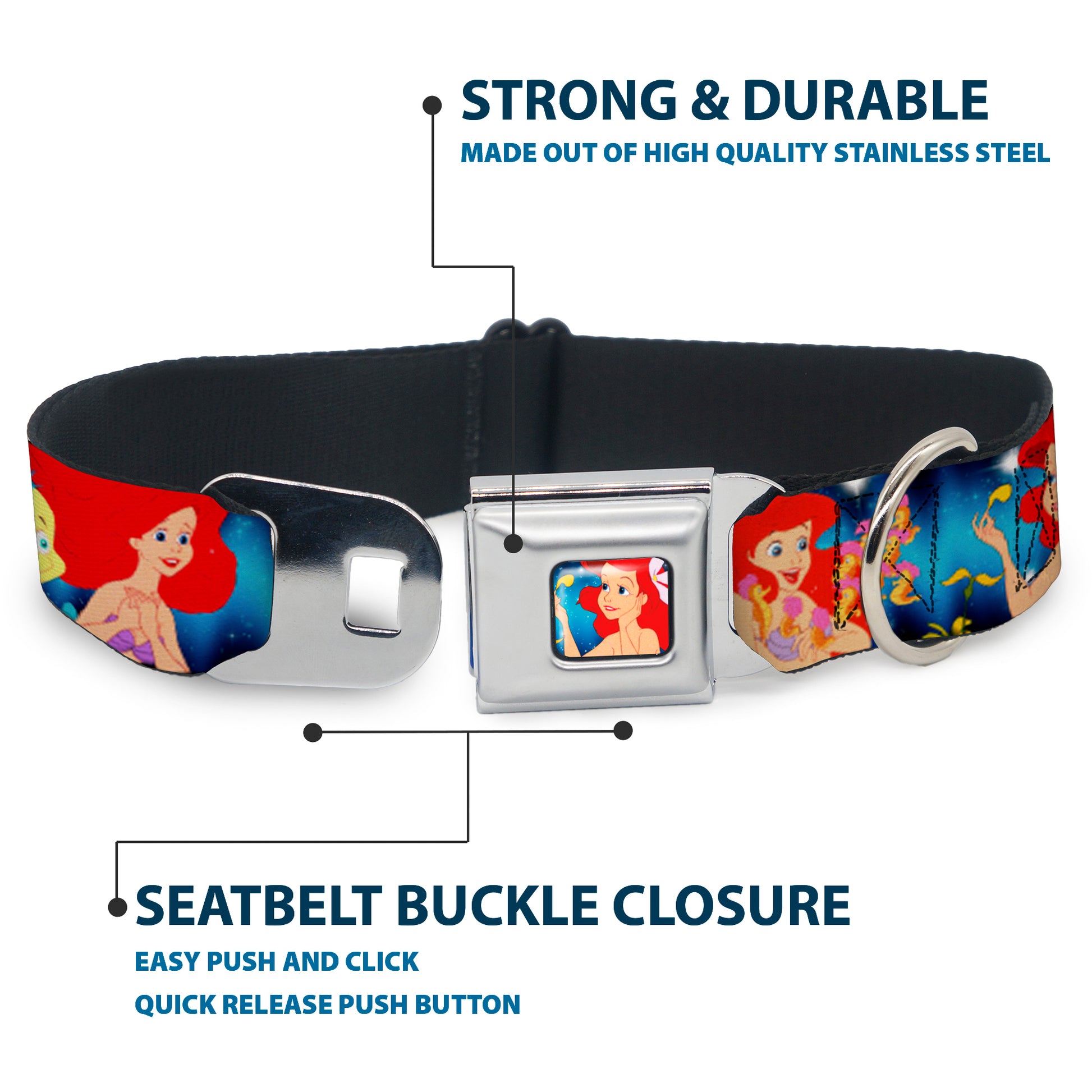 Ariel Daydreaming Full Color Blues Seatbelt Buckle Collar - The Little Mermaid Under the Sea Scenes Seatbelt Buckle Collars Disney