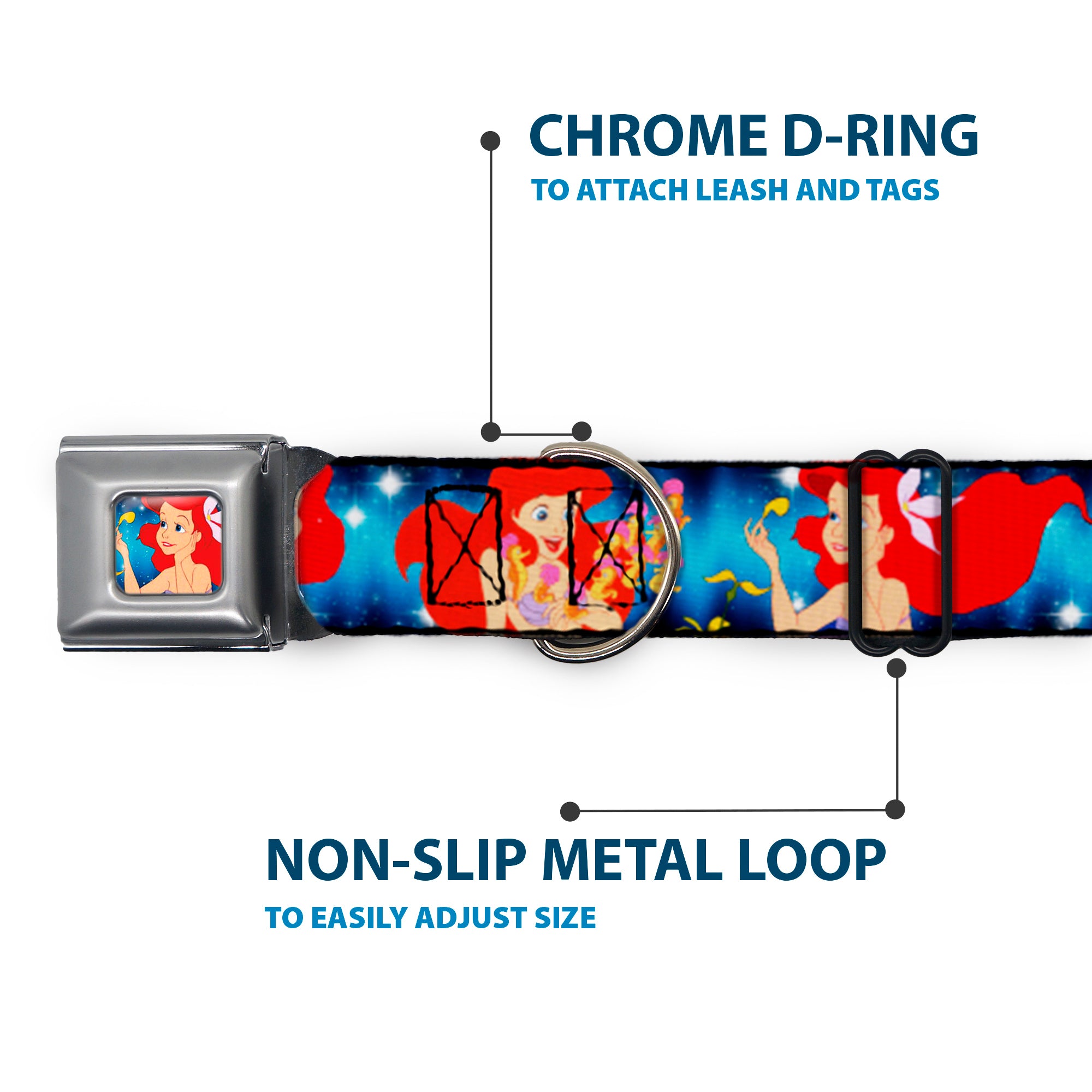 Ariel Daydreaming Full Color Blues Seatbelt Buckle Collar - The Little Mermaid Under the Sea Scenes Seatbelt Buckle Collars Disney
