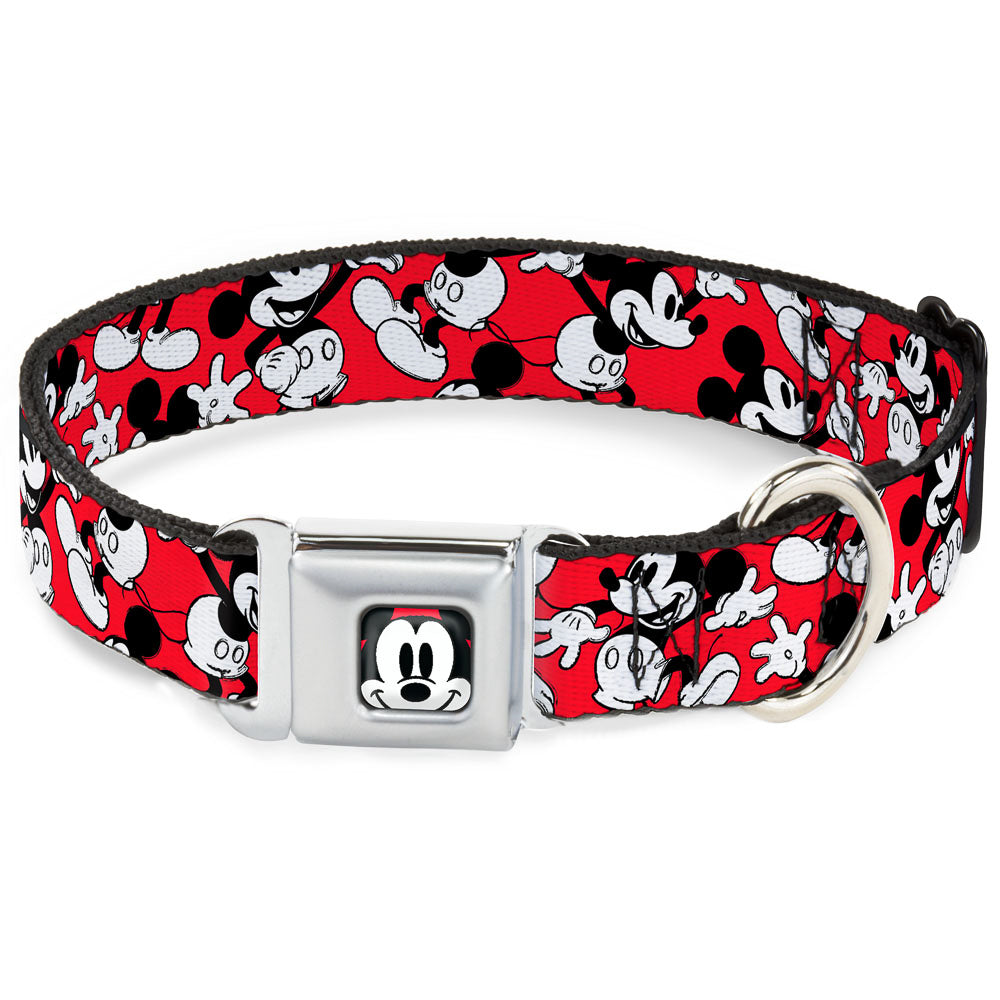 Mickey Mouse Face2 CLOSE-UP Full Color Red Black White Seatbelt Buckle Collar - Mickey Mouse Poses Scattered Red/Black/White Seatbelt Buckle Collars Disney