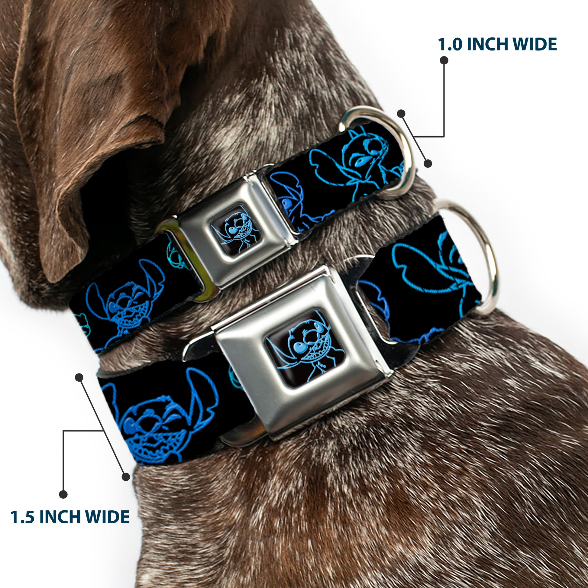 Stitch Pose Full Color Black/Neon Blue Seatbelt Buckle Collar - Electric Stitch Poses Black/Neon Blue Seatbelt Buckle Collars Disney
