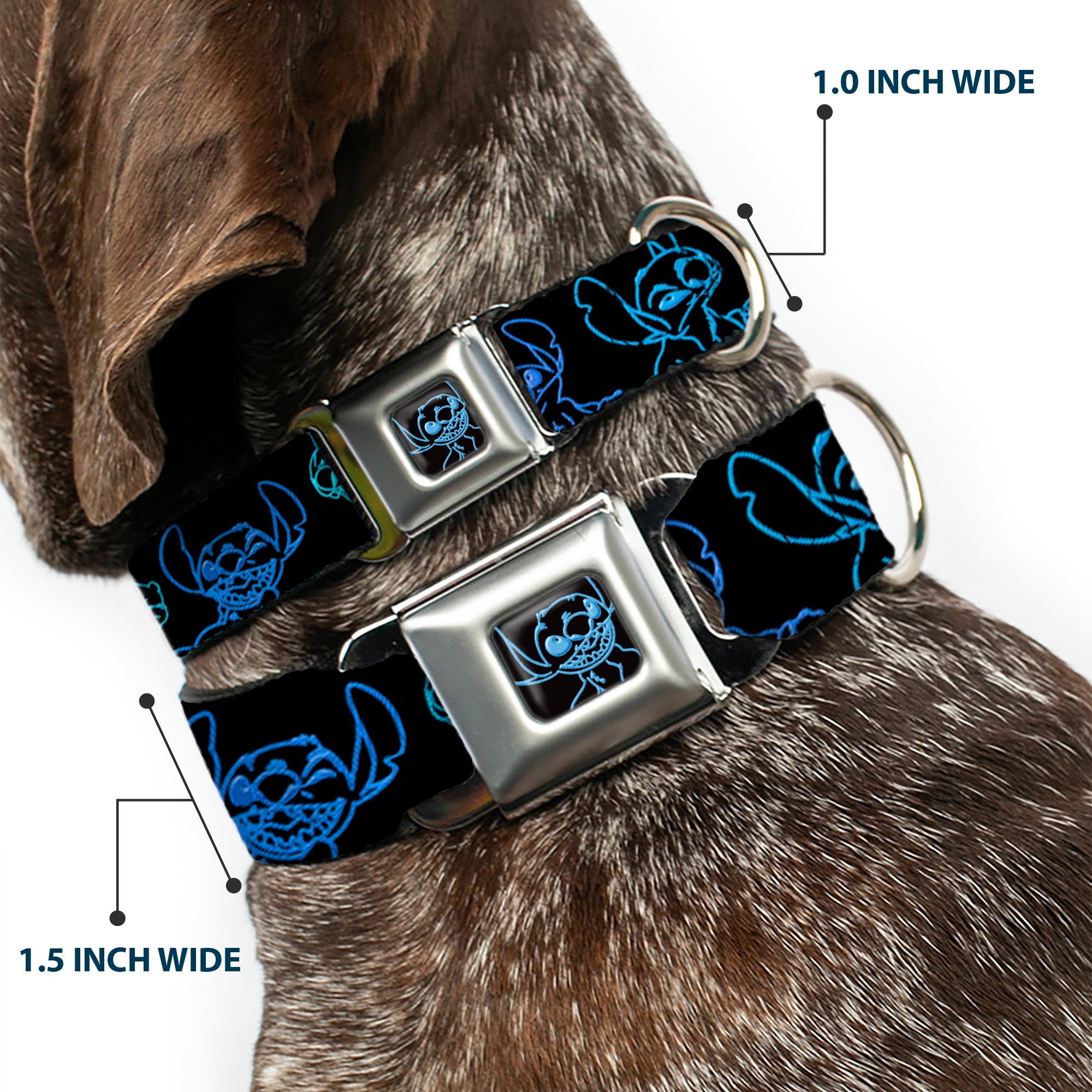 Stitch Pose Full Color Black/Neon Blue Seatbelt Buckle Collar - Electric Stitch Poses Black/Neon Blue Seatbelt Buckle Collars Disney