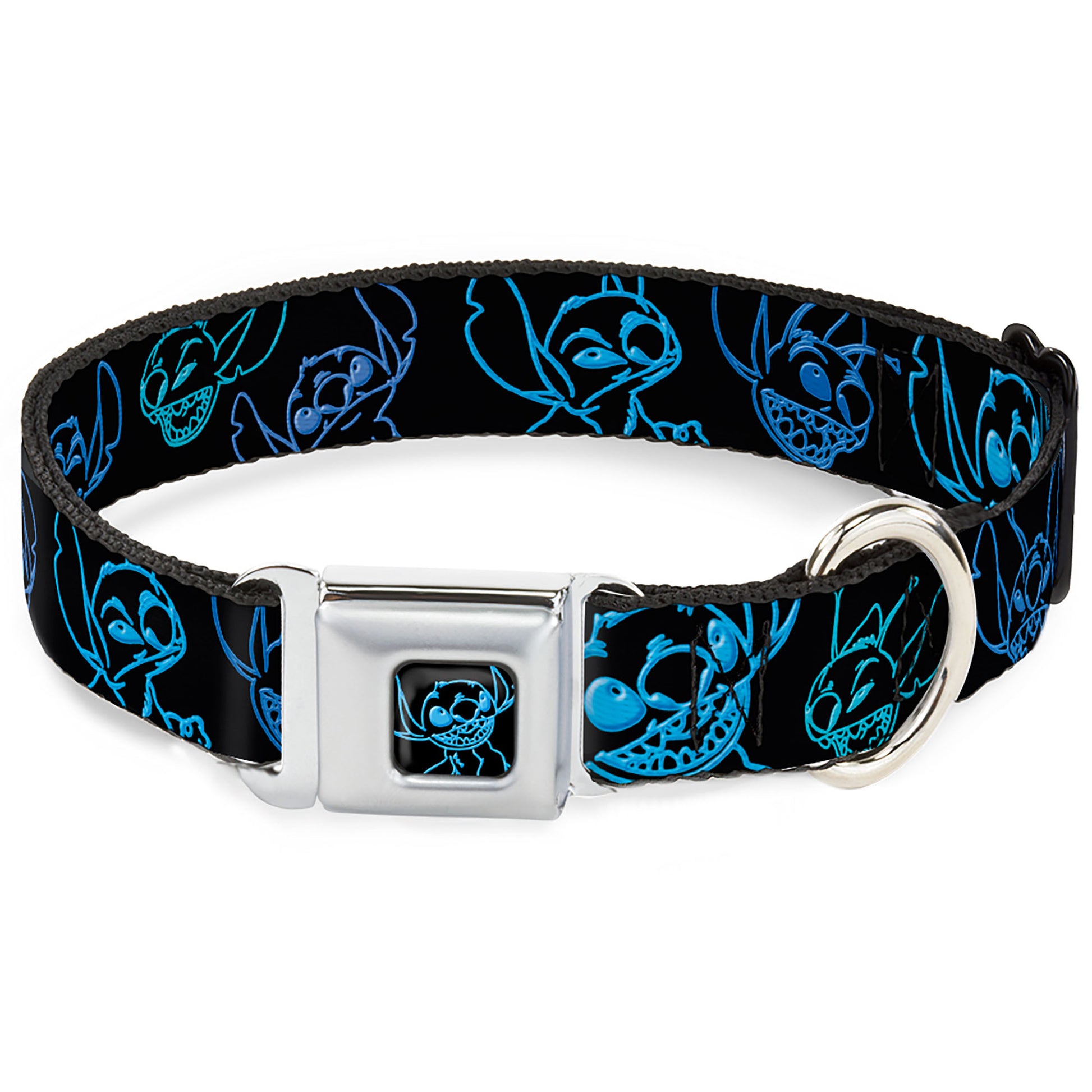 Stitch Pose Full Color Black/Neon Blue Seatbelt Buckle Collar - Electric Stitch Poses Black/Neon Blue Seatbelt Buckle Collars Disney