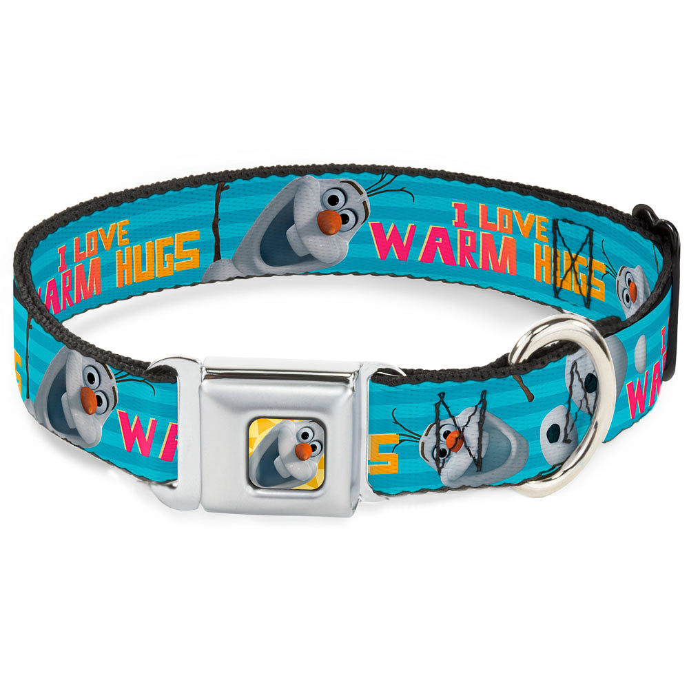 Olaf Face Frozen Sun Full Color Seatbelt Buckle Collar - Olaf Pose I LOVE WARM HUGS Stripe Blues Seatbelt Buckle Collars Disney
