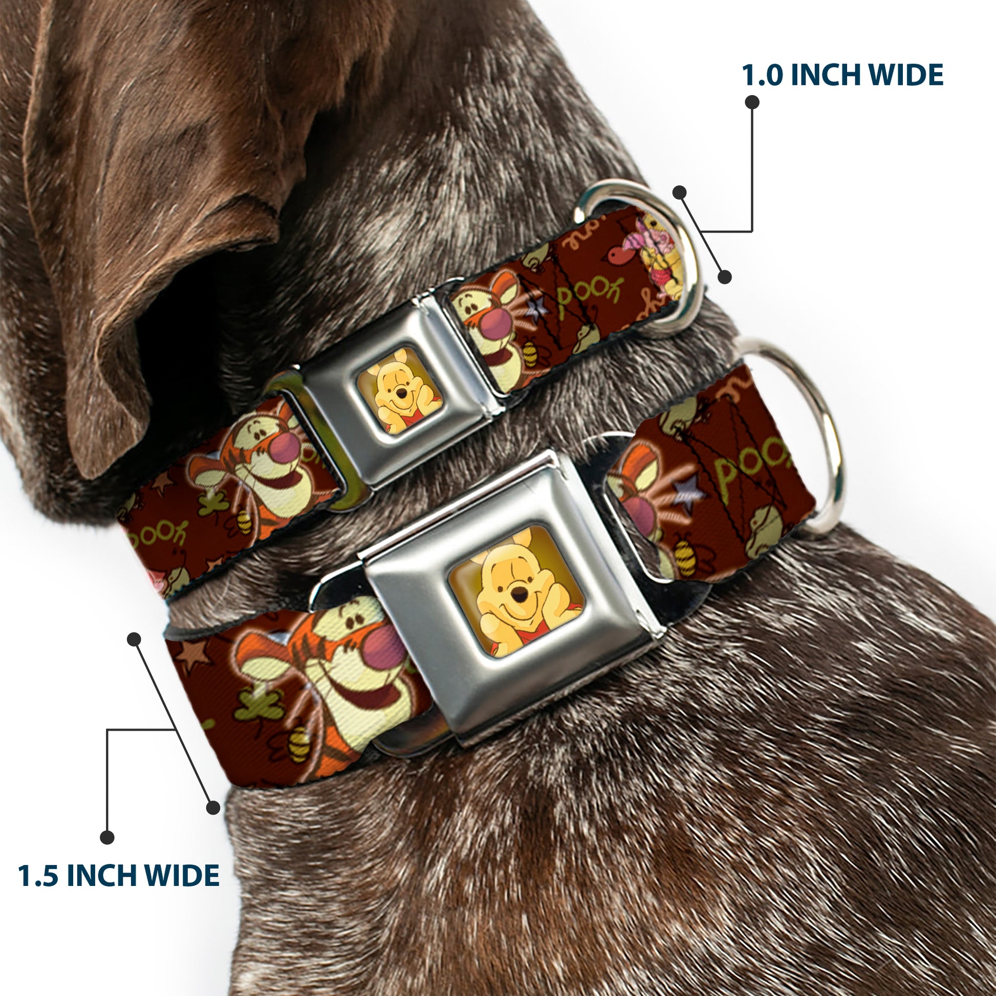 Winnie the Pooh Face Full Color Radial Brown Fade Seatbelt Buckle Collar - Winnie the Pooh Character Poses Seatbelt Buckle Collars Disney
