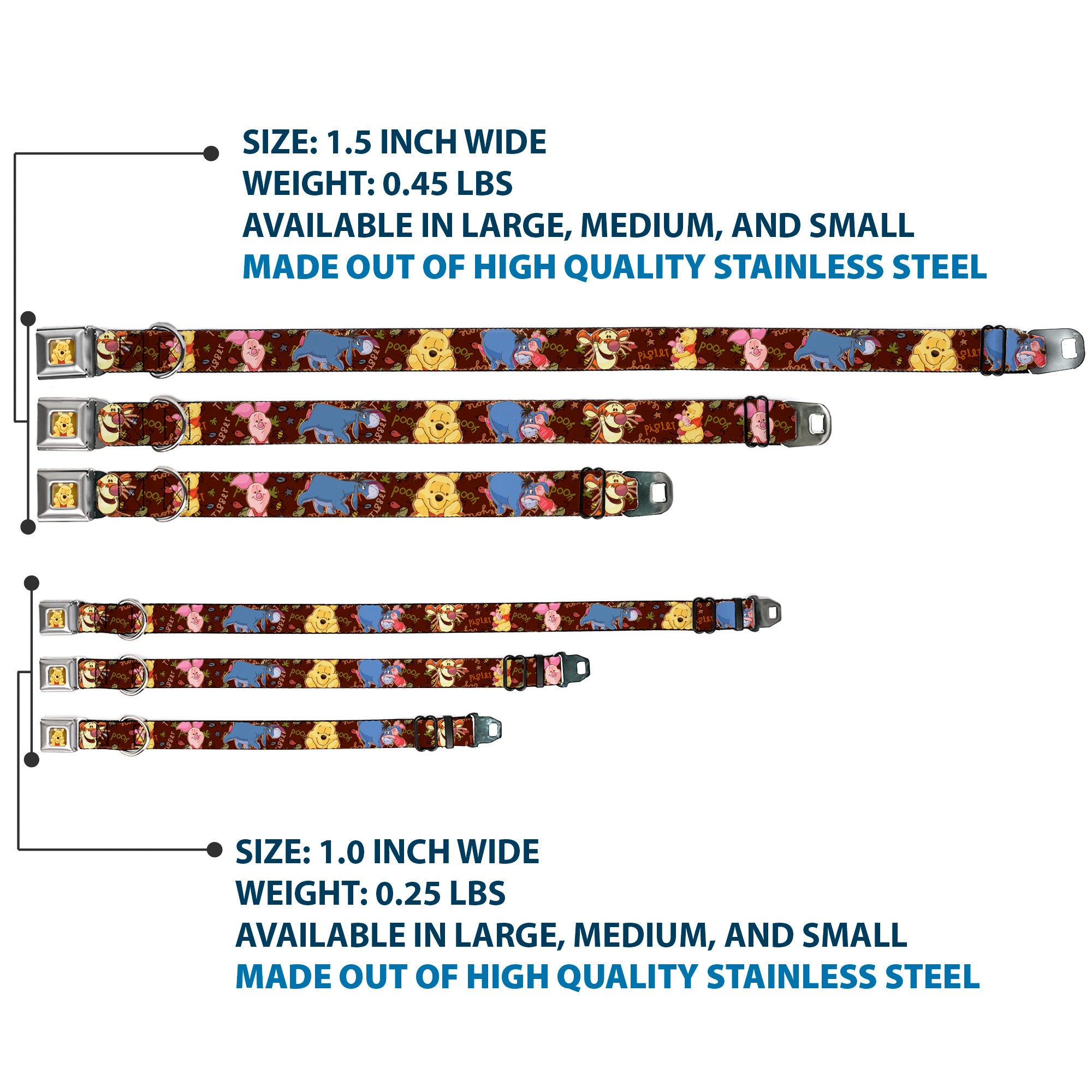 Winnie the Pooh Face Full Color Radial Brown Fade Seatbelt Buckle Collar - Winnie the Pooh Character Poses Seatbelt Buckle Collars Disney