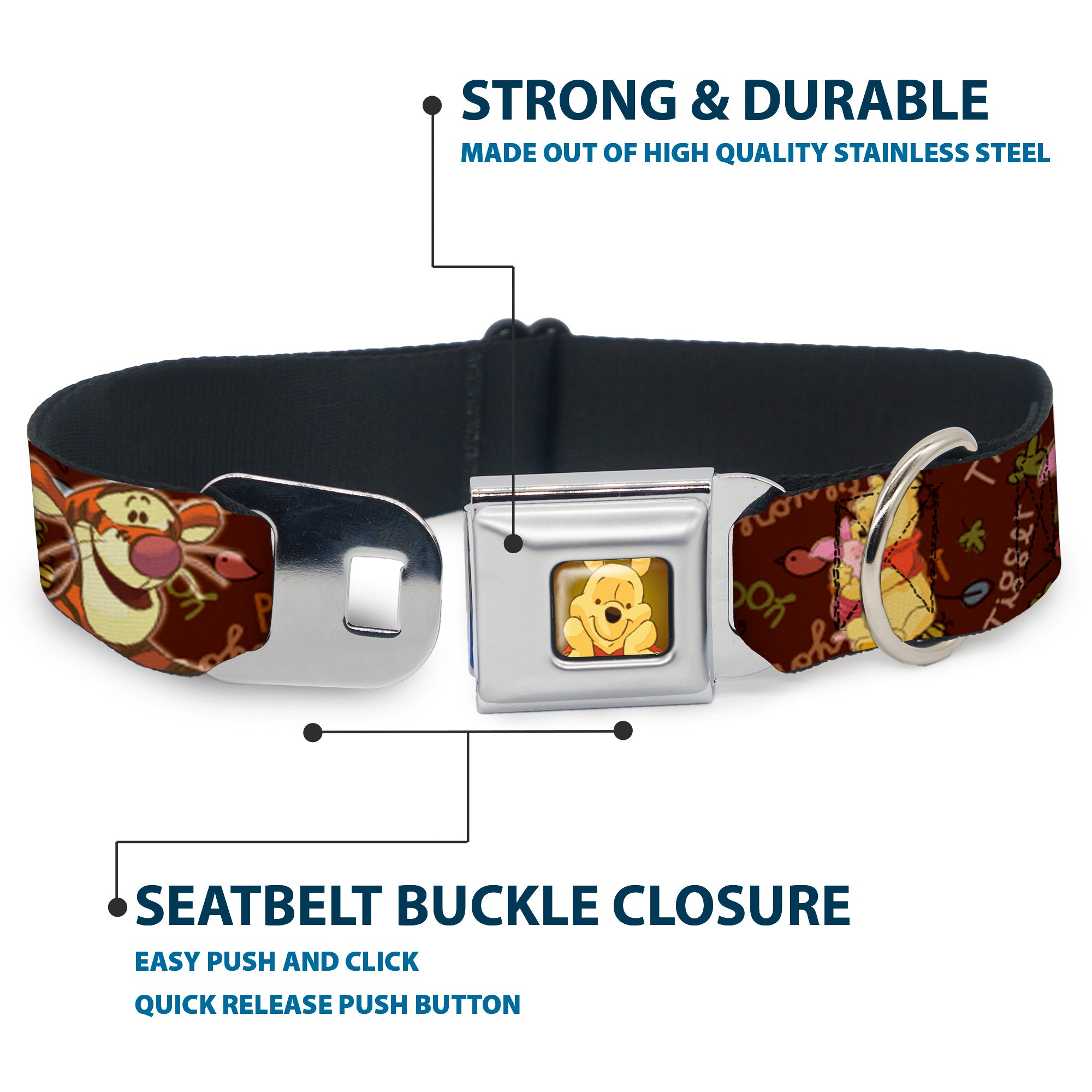 Winnie the Pooh Face Full Color Radial Brown Fade Seatbelt Buckle Collar - Winnie the Pooh Character Poses Seatbelt Buckle Collars Disney