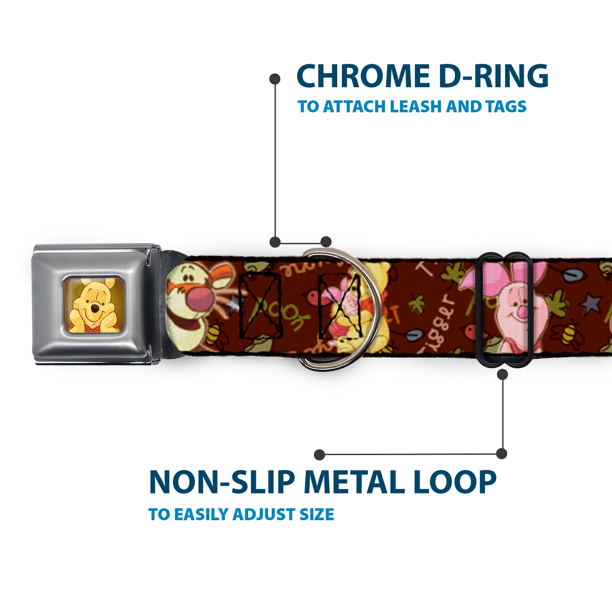 Winnie the Pooh Face Full Color Radial Brown Fade Seatbelt Buckle Collar - Winnie the Pooh Character Poses Seatbelt Buckle Collars Disney