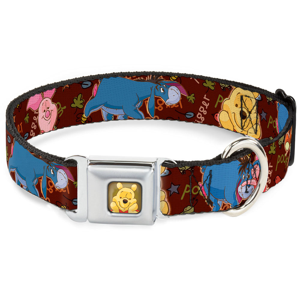 Winnie the Pooh Face Full Color Radial Brown Fade Seatbelt Buckle Collar - Winnie the Pooh Character Poses Seatbelt Buckle Collars Disney