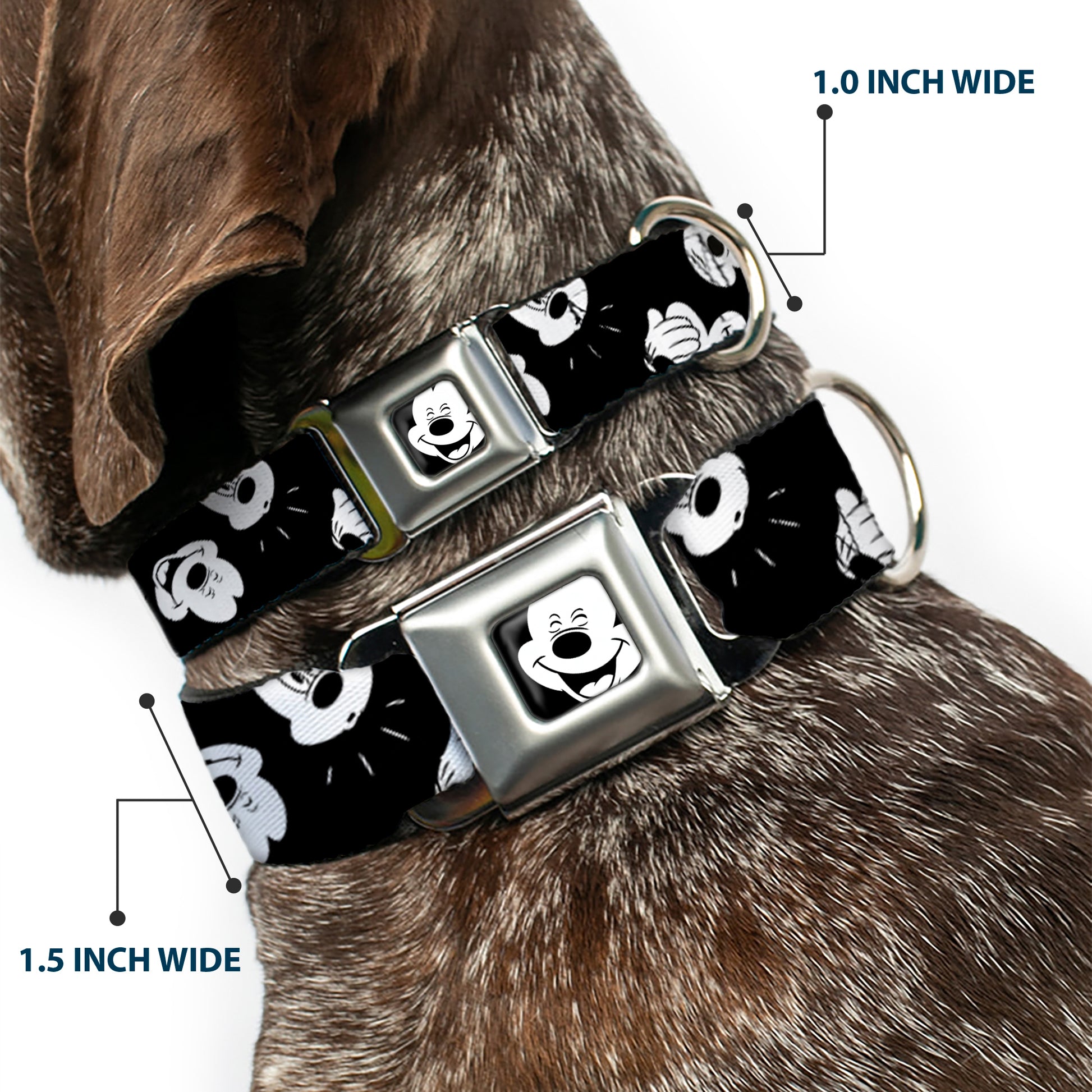 Mickey Mouse Face2 CLOSE-UP Full Color Black White Seatbelt Buckle Collar - Mickey Mouse Expressions Scattered Black/White Seatbelt Buckle Collars Disney