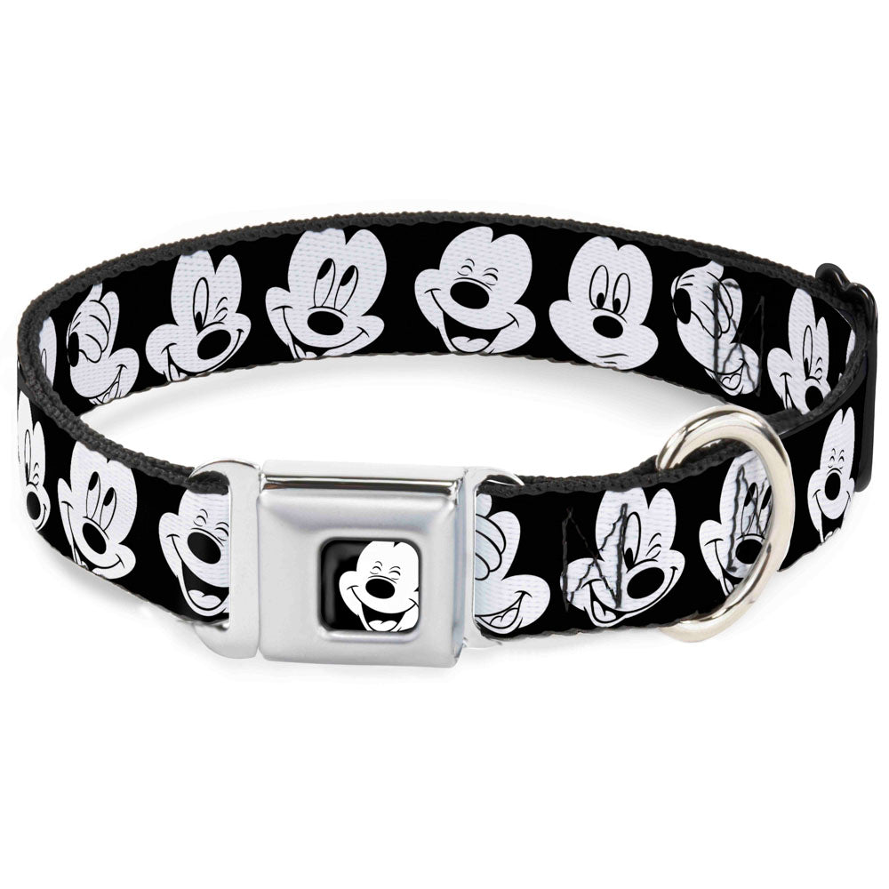 Mickey Mouse Face3 CLOSE-UP Full Color Black/White Seatbelt Buckle Collar - Mickey Mouse Expressions CLOSE-UP Black/White Seatbelt Buckle Collars Disney