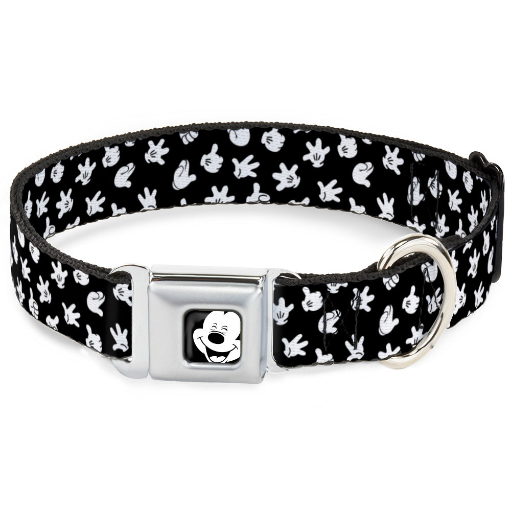 Mickey Mouse Face3 CLOSE-UP Full Color Black/White Seatbelt Buckle Collar - Mickey Mouse Hand Gestures Scattered Black/White Seatbelt Buckle Collars Disney