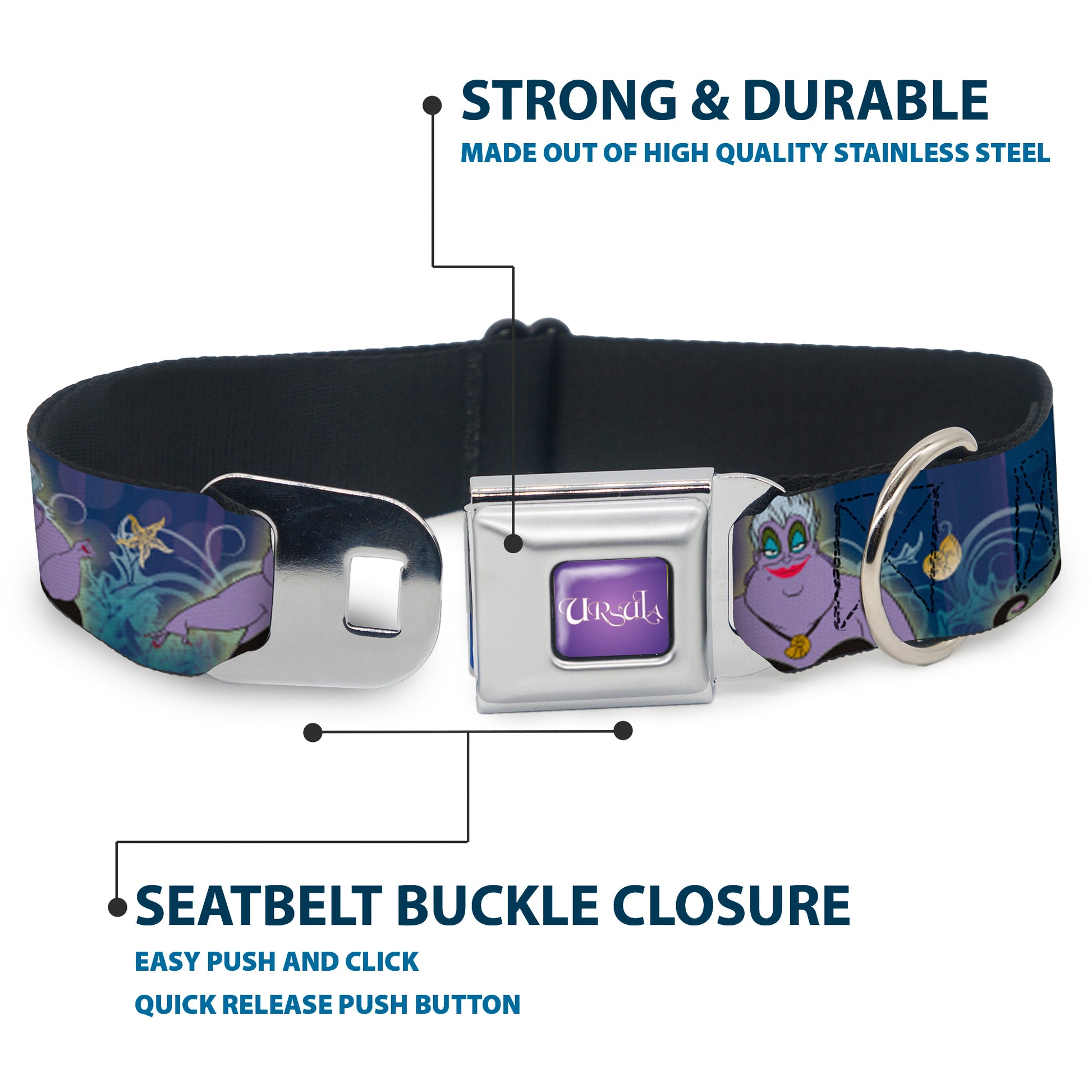 URSULA Full Color Purple-Fade/White Seatbelt Buckle Collar - Ursula 4-Poses/Shells/Ivy/Bubbles Purples/Blues Seatbelt Buckle Collars Disney
