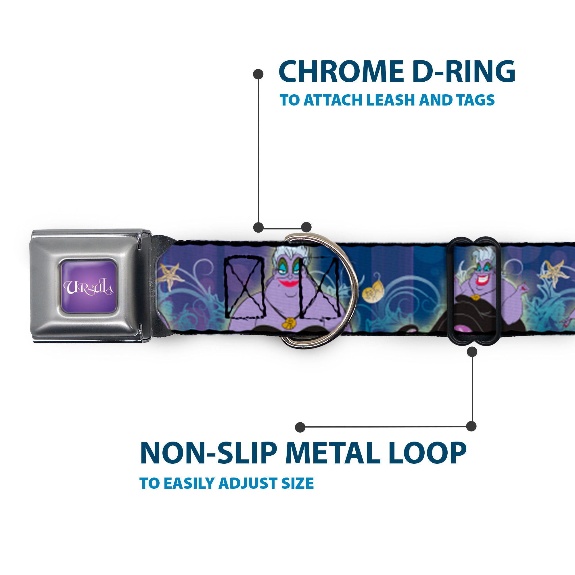 URSULA Full Color Purple-Fade/White Seatbelt Buckle Collar - Ursula 4-Poses/Shells/Ivy/Bubbles Purples/Blues Seatbelt Buckle Collars Disney