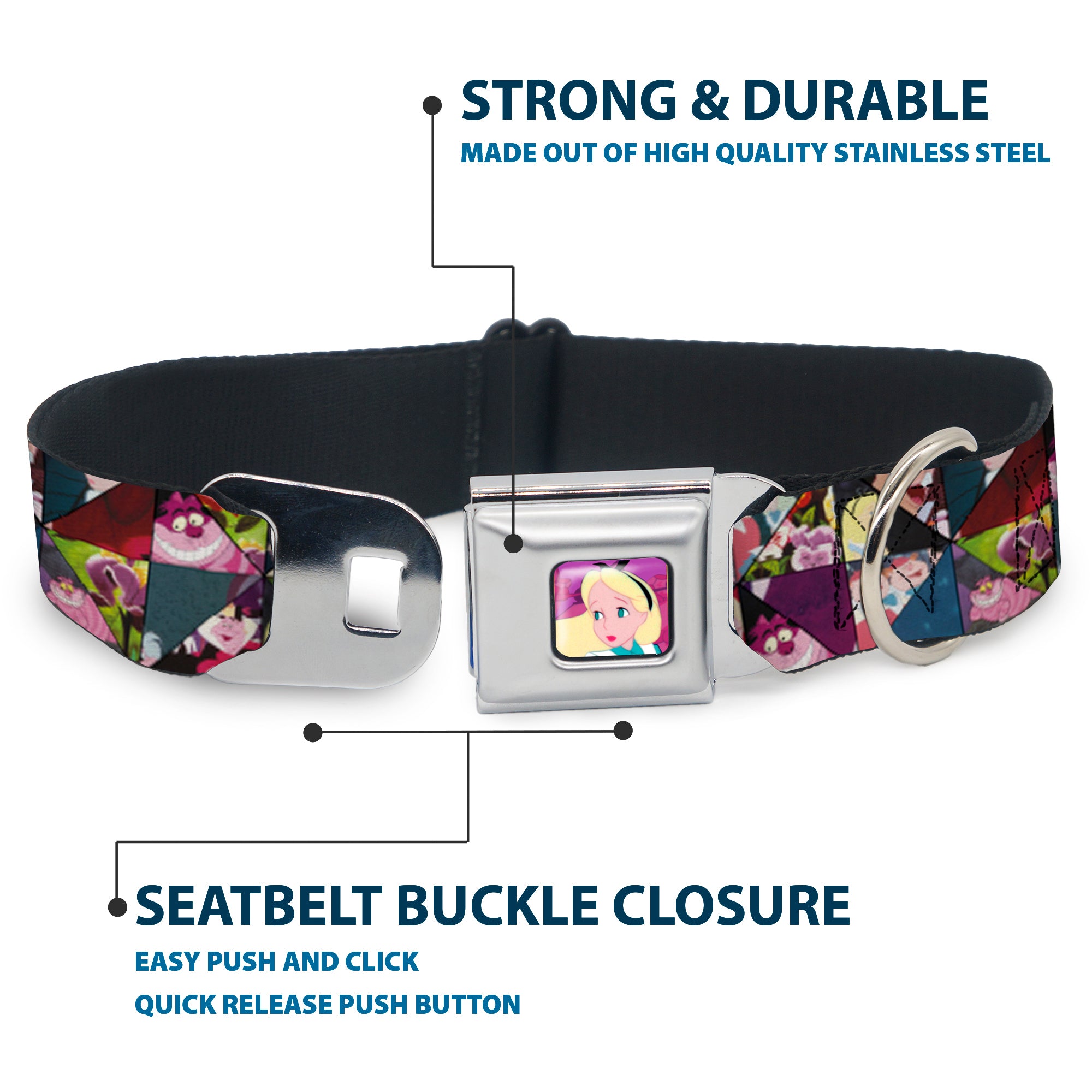 Alice/Cards Full Color Pinks Seatbelt Buckle Collar - Alice in Wonderland Kaleidoscope Scenes Seatbelt Buckle Collars Disney