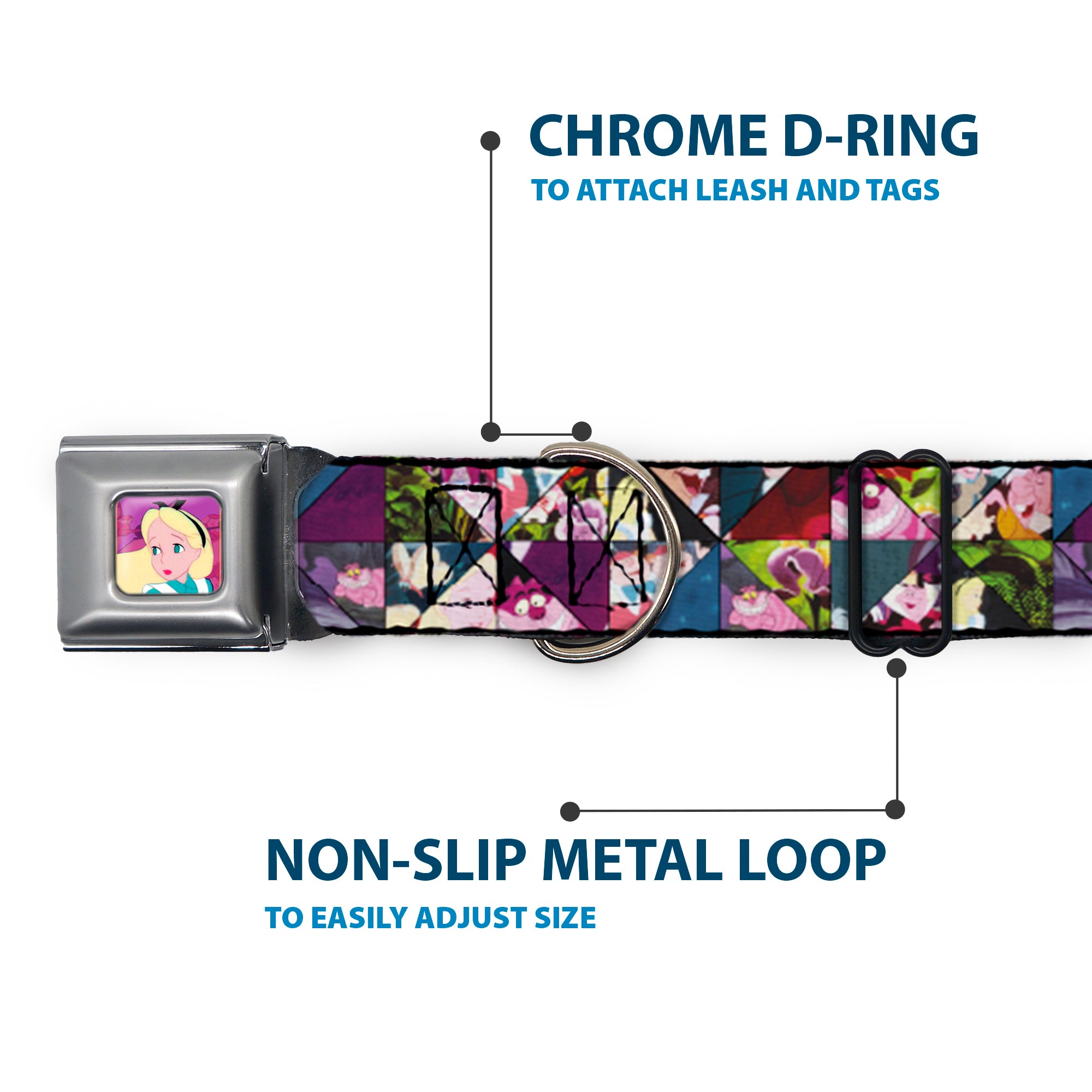 Alice/Cards Full Color Pinks Seatbelt Buckle Collar - Alice in Wonderland Kaleidoscope Scenes Seatbelt Buckle Collars Disney