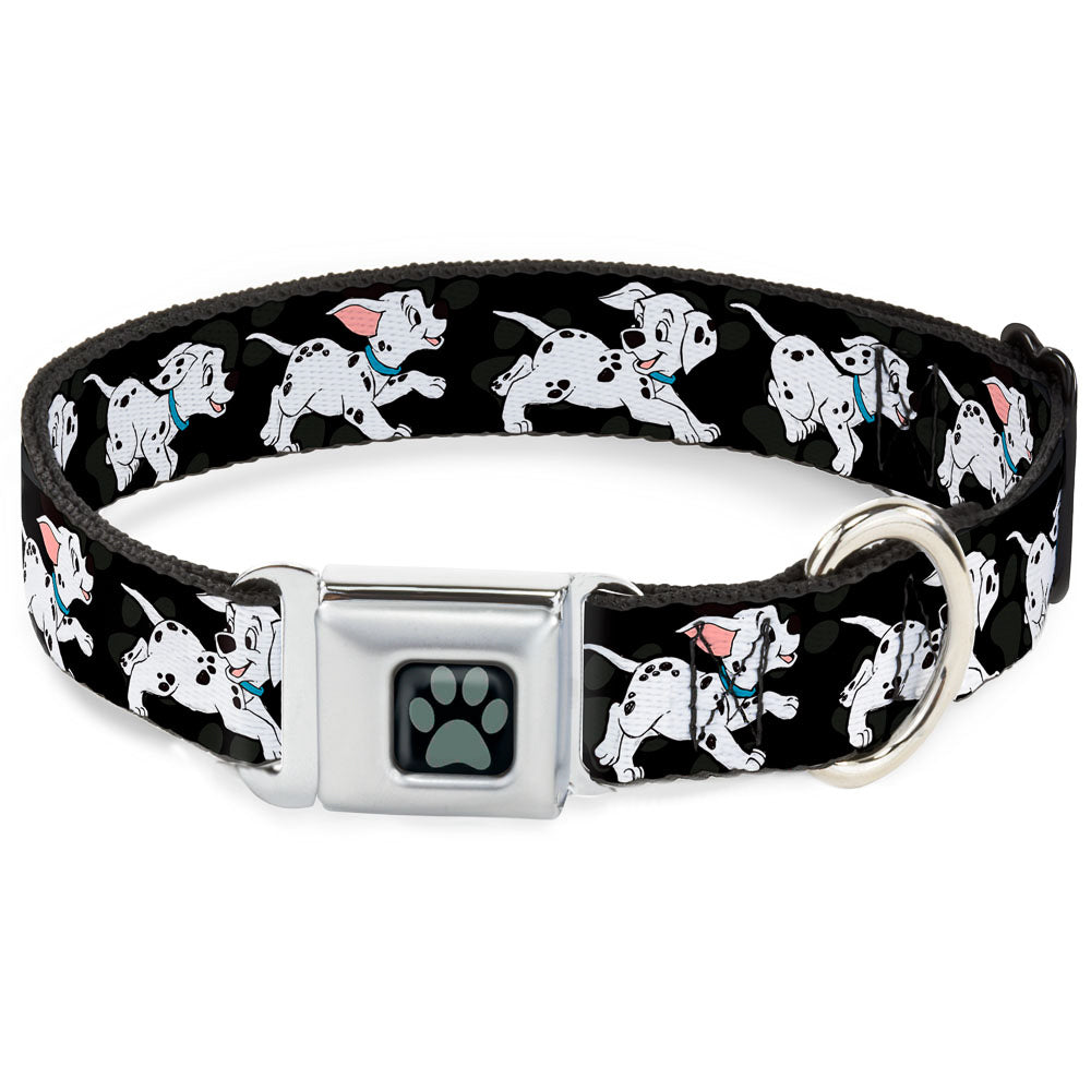Dalmatian Paw Full Color Black Gray Seatbelt Buckle Collar - Dalmatians Running/Paws Black/Gray/White/Black Seatbelt Buckle Collars Disney