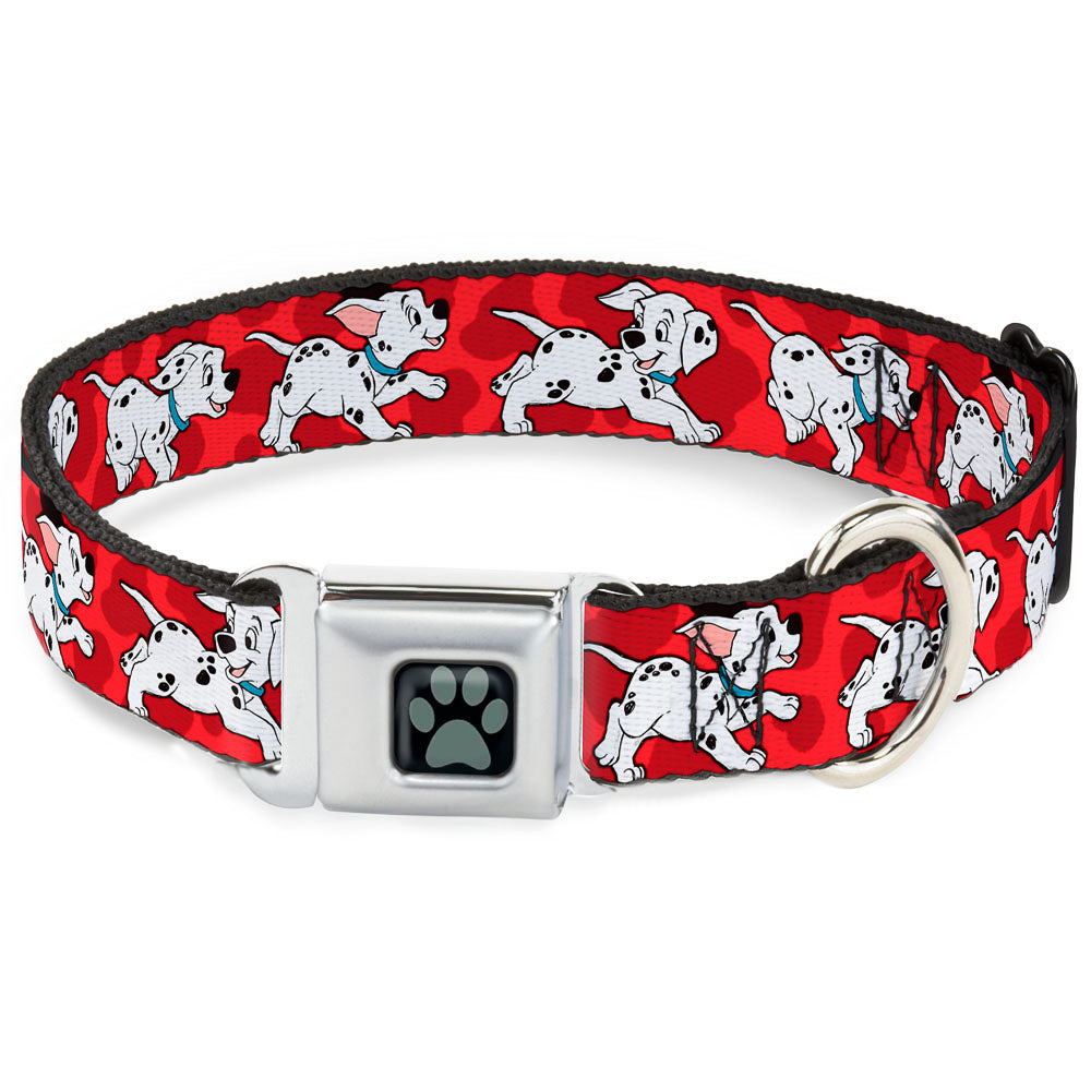 Dalmatian Paw Full Color Black Gray Seatbelt Buckle Collar - Dalmatians Running/Paws Reds/White/Black Seatbelt Buckle Collars Disney