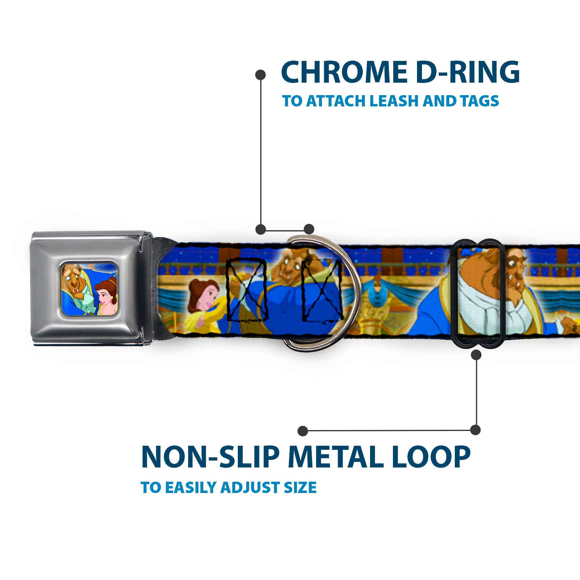 Beast & Belle Ball Scene Glow Full Color Seatbelt Buckle Collar - Beast & Belle Ball Scene Poses Seatbelt Buckle Collars Disney