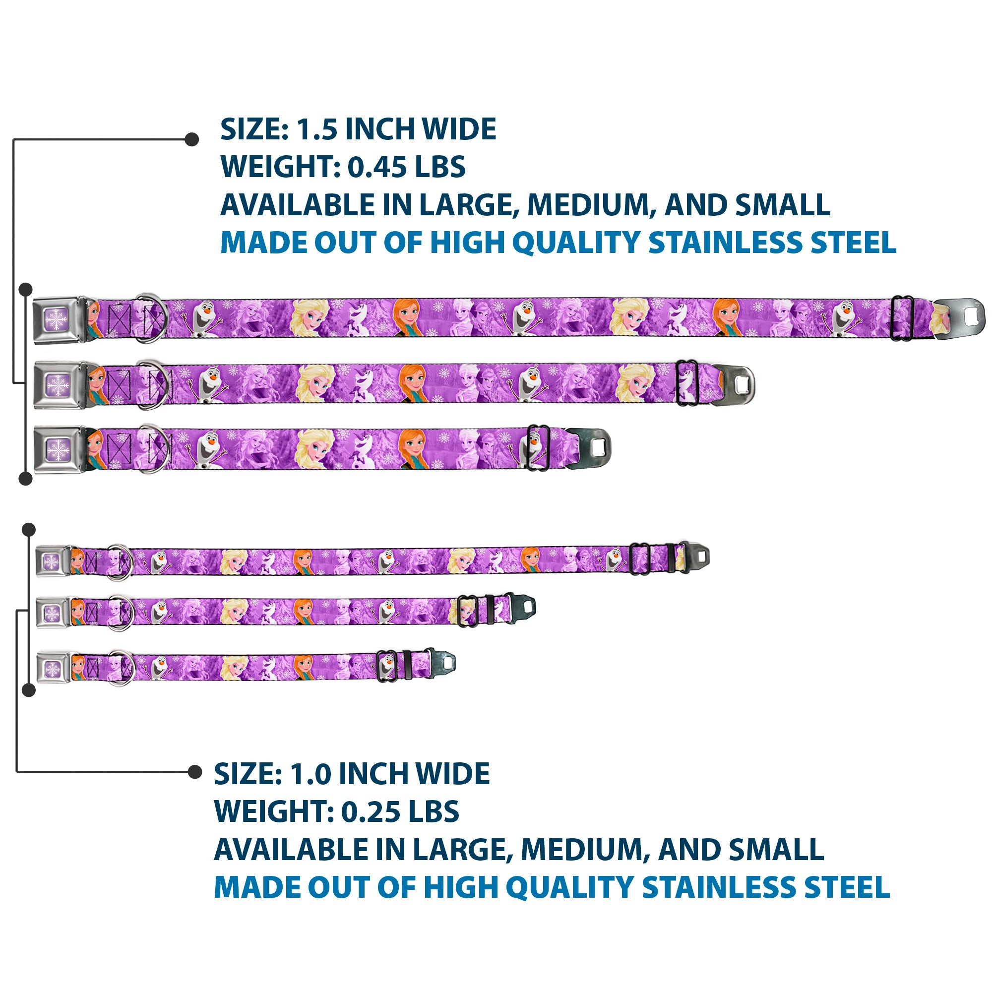 Snowflake Full Color Purple White Seatbelt Buckle Collar - Frozen Anna/Elsa/Olaf Poses/Scenes Purples Seatbelt Buckle Collars Disney