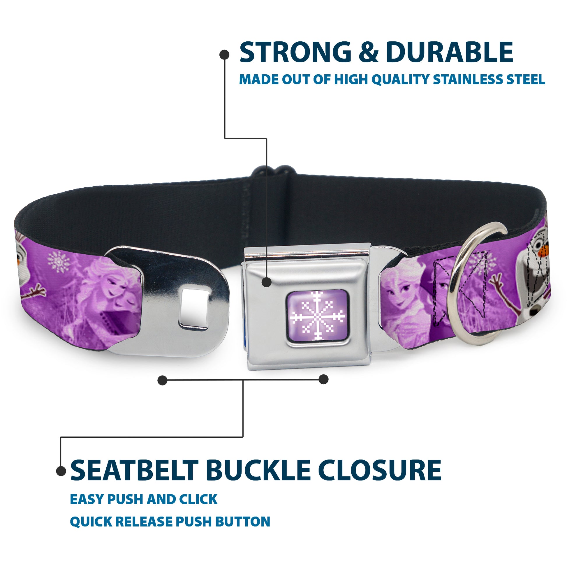 Snowflake Full Color Purple White Seatbelt Buckle Collar - Frozen Anna/Elsa/Olaf Poses/Scenes Purples Seatbelt Buckle Collars Disney