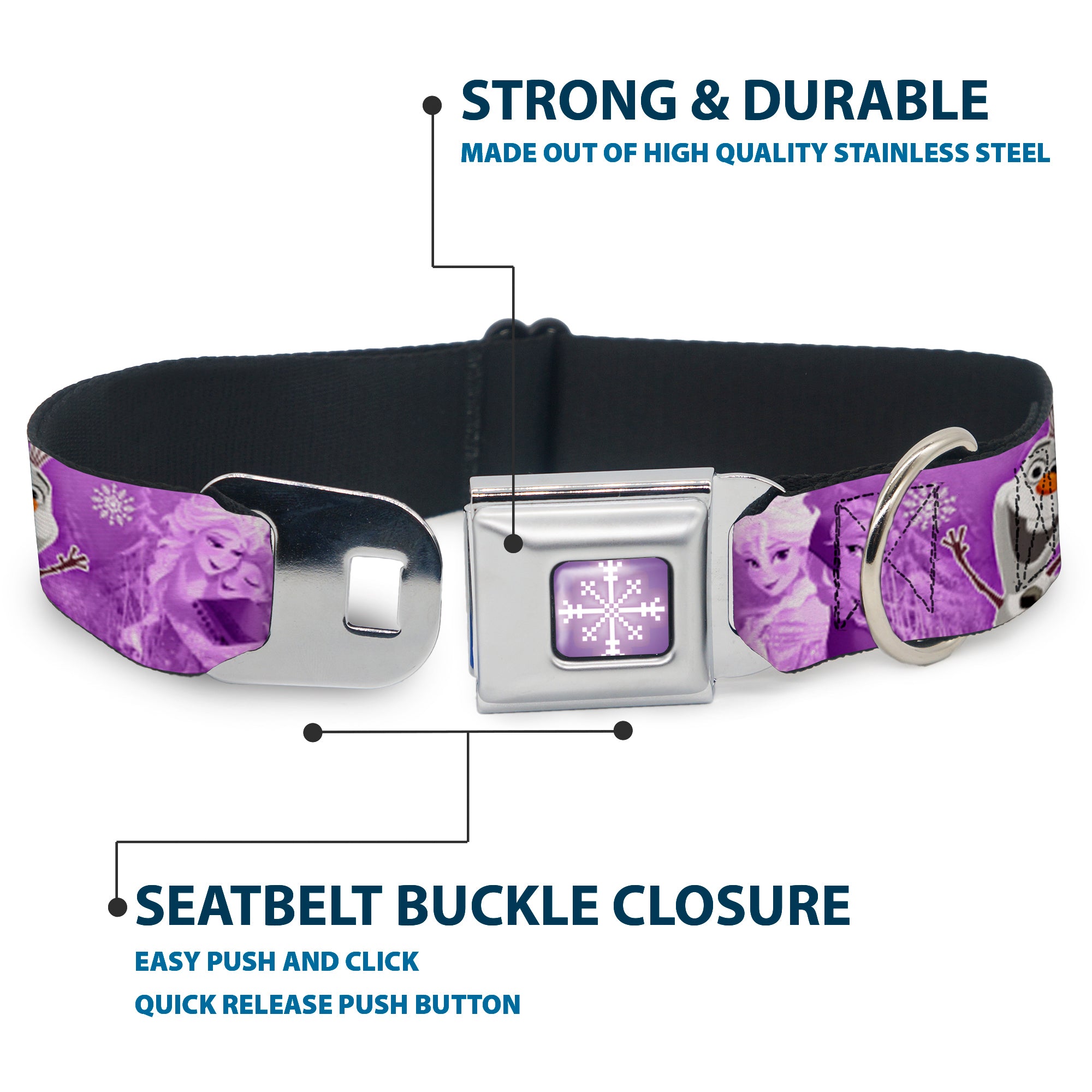 Snowflake Full Color Purple White Seatbelt Buckle Collar - Frozen Anna/Elsa/Olaf Poses/Scenes Purples Seatbelt Buckle Collars Disney