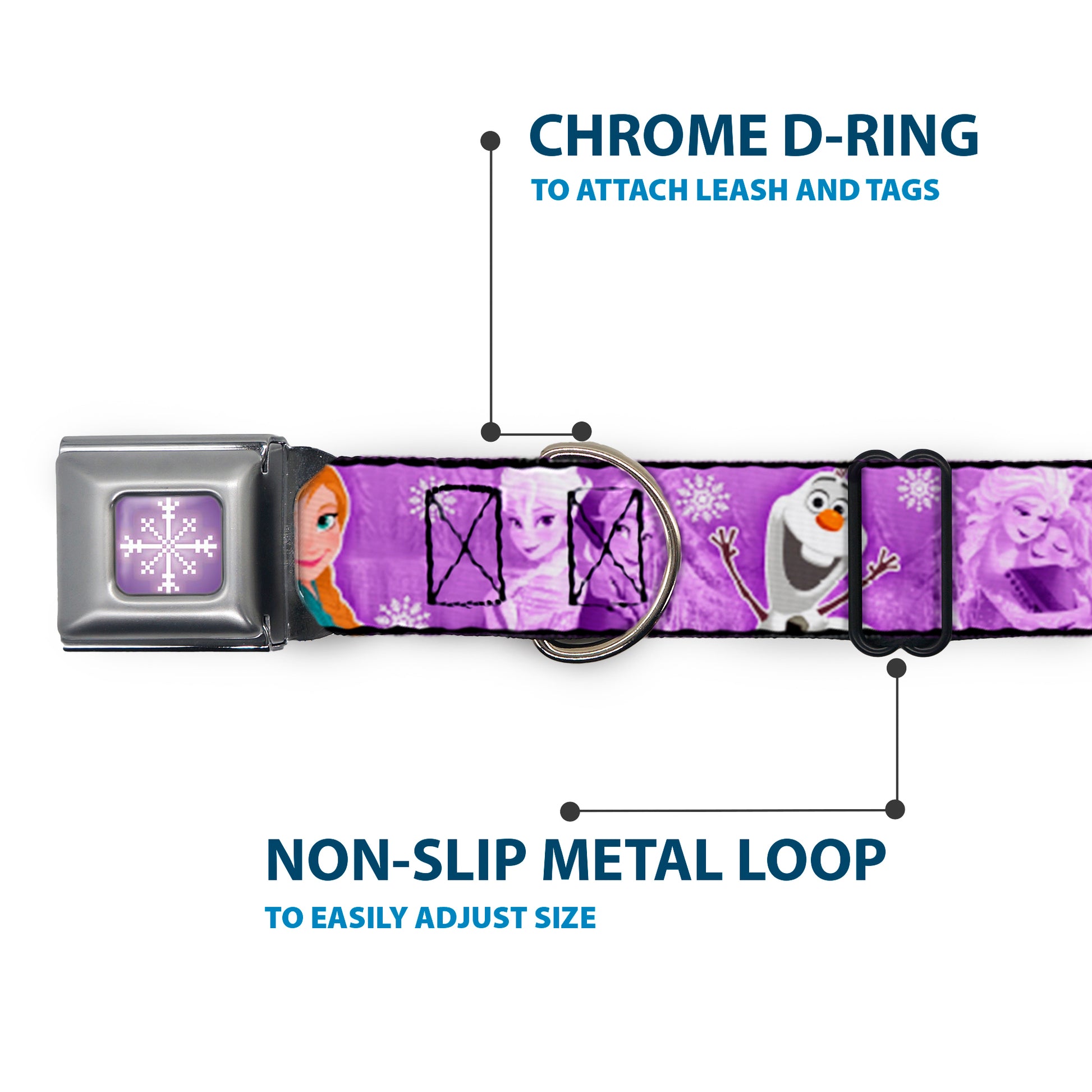 Snowflake Full Color Purple White Seatbelt Buckle Collar - Frozen Anna/Elsa/Olaf Poses/Scenes Purples Seatbelt Buckle Collars Disney