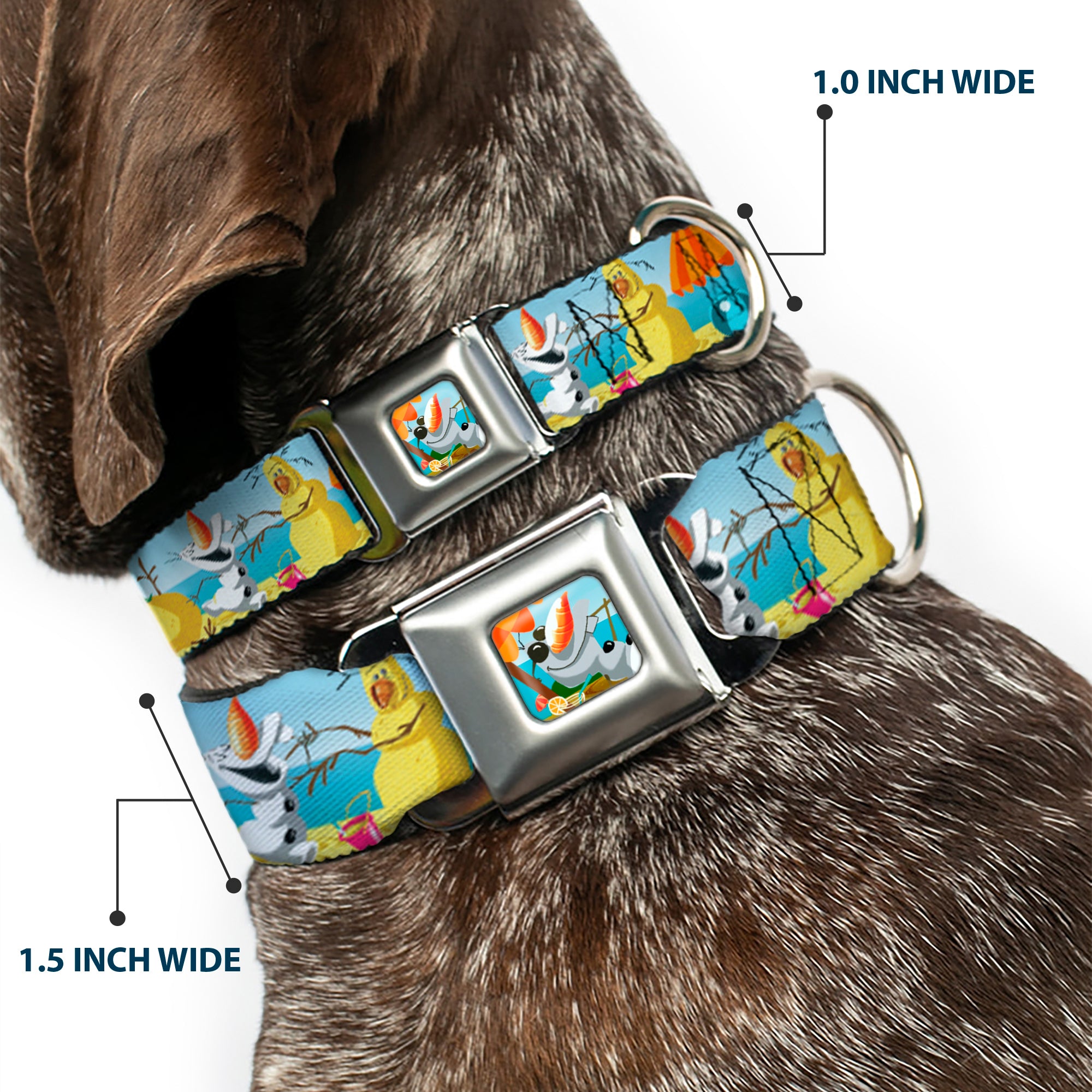 Olaf Tanning Pose Full Color Seatbelt Buckle Collar - Olaf Summertime Beach Scenes Seatbelt Buckle Collars Disney