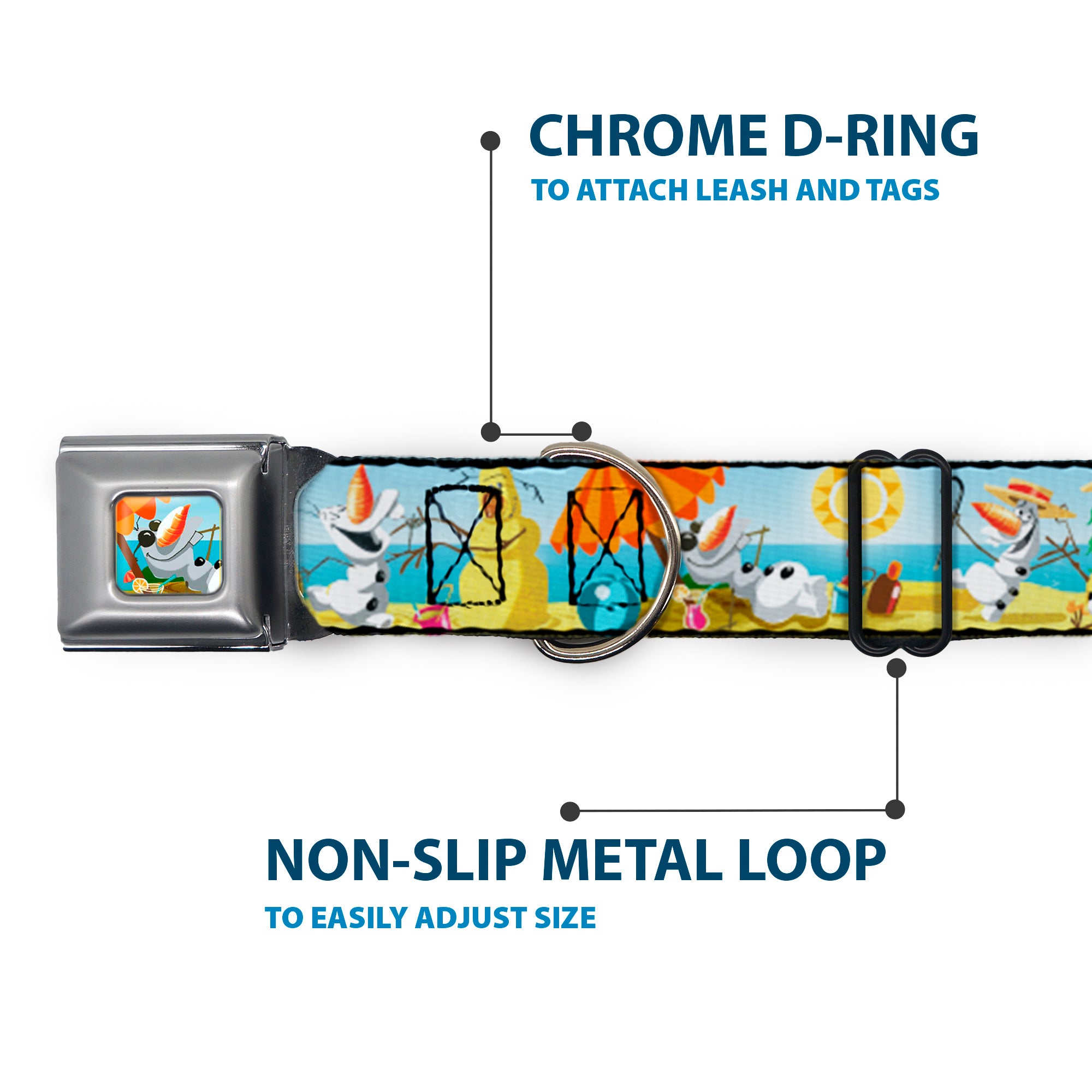Olaf Tanning Pose Full Color Seatbelt Buckle Collar - Olaf Summertime Beach Scenes Seatbelt Buckle Collars Disney