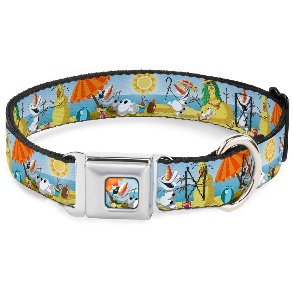 Olaf Tanning Pose Full Color Seatbelt Buckle Collar - Olaf Summertime Beach Scenes Seatbelt Buckle Collars Disney