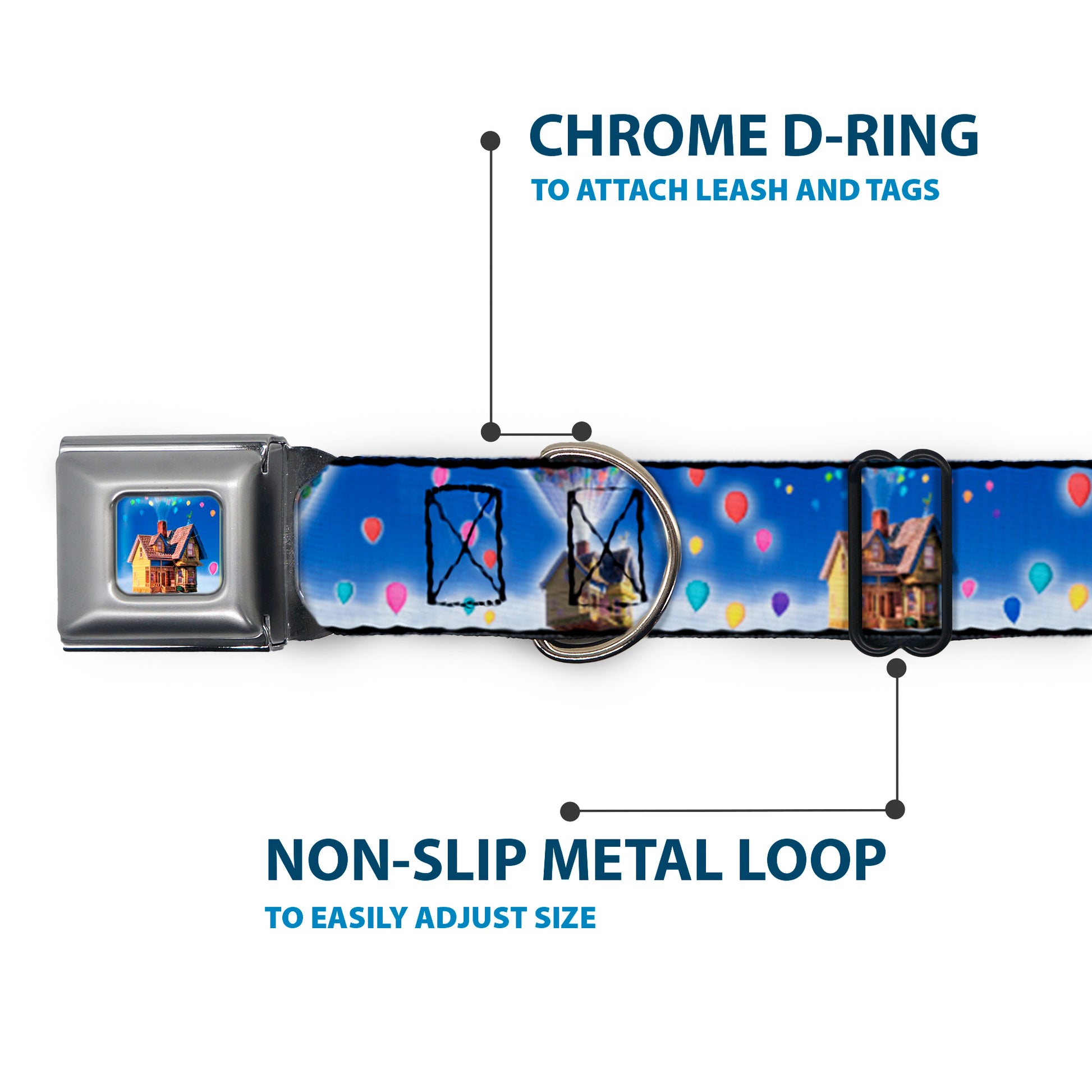 Flying House w/Balloons Full Color Seatbelt Buckle Collar - Up Carl on Porch/Flying House/Balloons Seatbelt Buckle Collars Disney