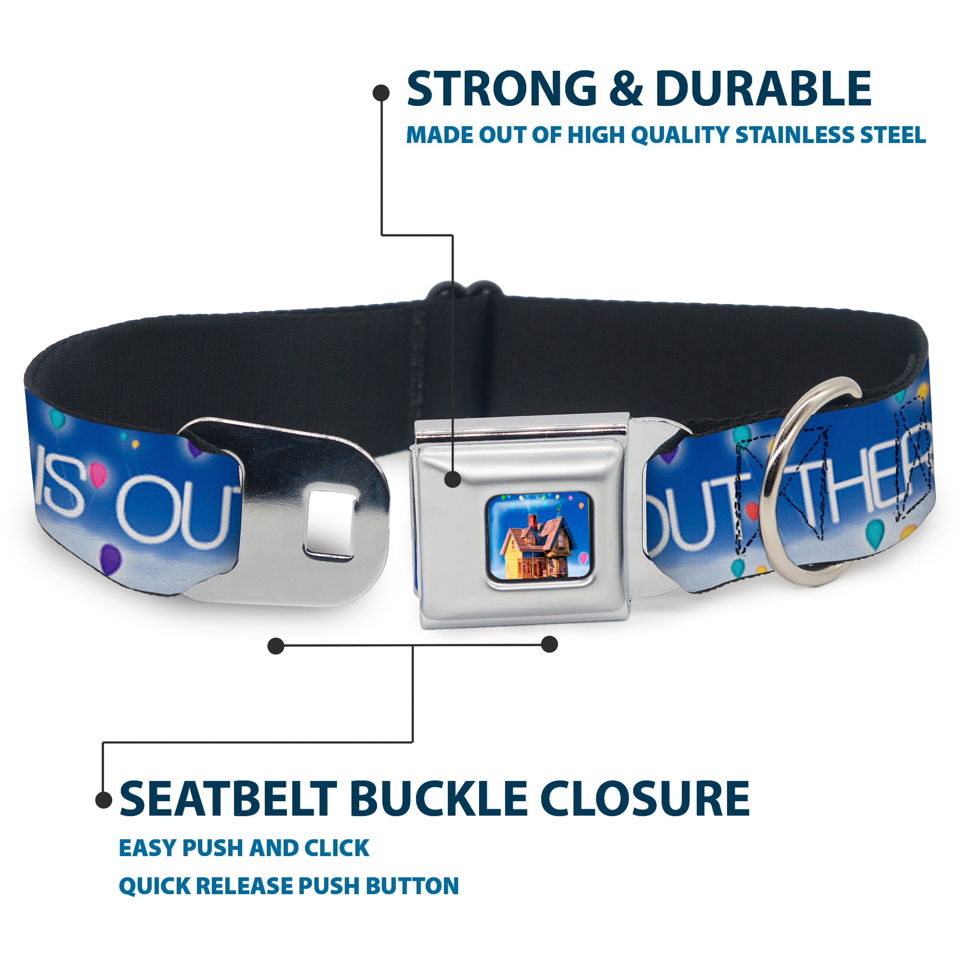 Flying House w/Balloons Full Color Seatbelt Buckle Collar - ADVENTURE IS OUT THERE/Carl on Porch/Flying House/Balloons Blues/White/Multi Color Seatbelt Buckle Collars Disney