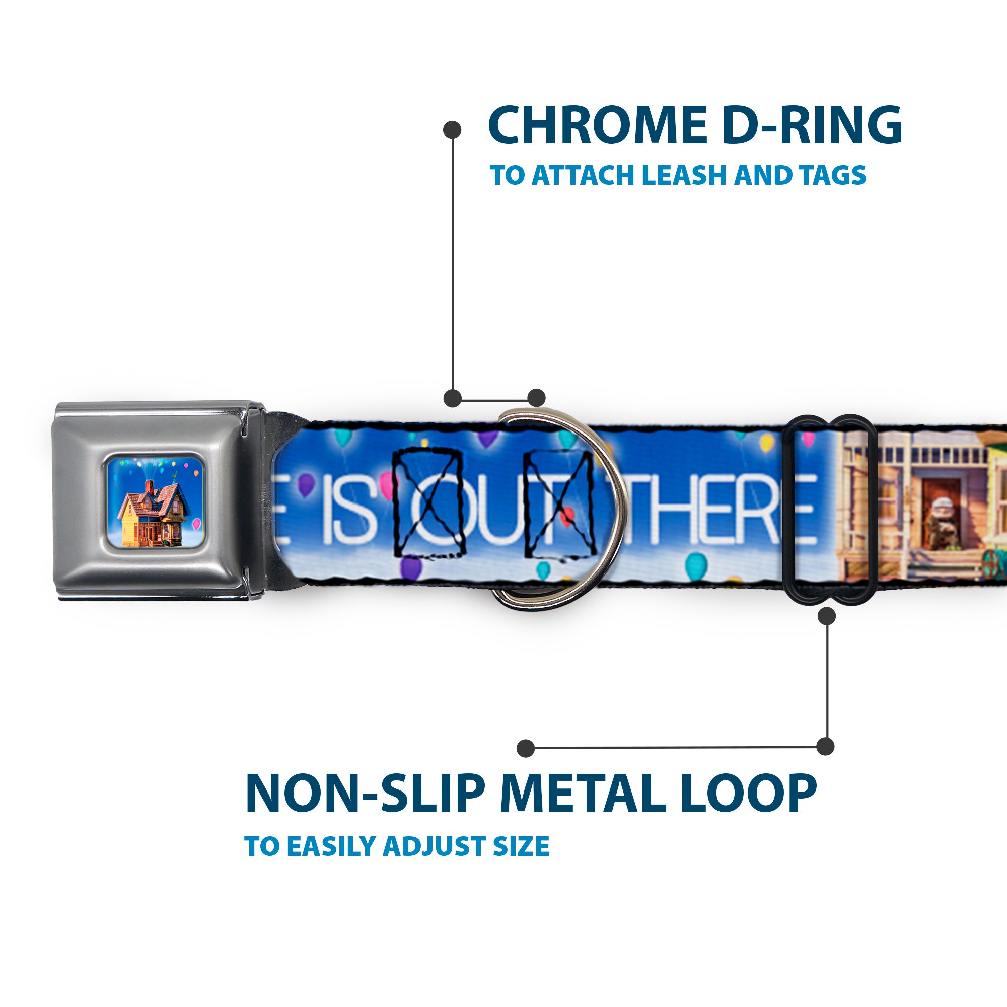 Flying House w/Balloons Full Color Seatbelt Buckle Collar - ADVENTURE IS OUT THERE/Carl on Porch/Flying House/Balloons Blues/White/Multi Color Seatbelt Buckle Collars Disney