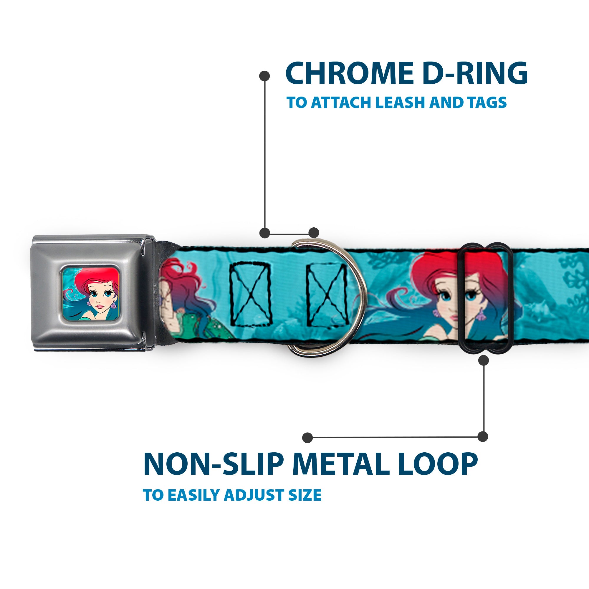 Ariel Face6 Turquoise Full Color Blues Seatbelt Buckle Collar - Ariel Poses Coral & Castle Blues/Reds Seatbelt Buckle Collars Disney