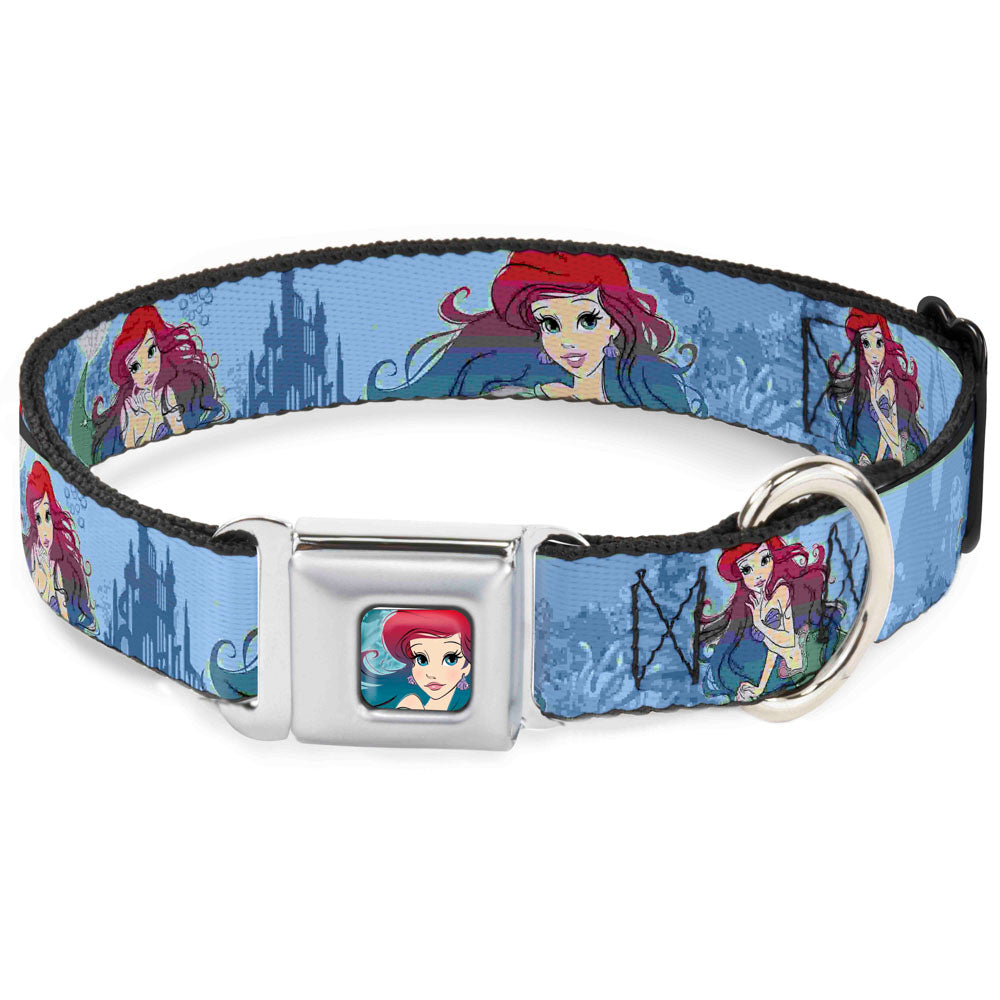 Ariel Face6 Turquoise Full Color Blues Seatbelt Buckle Collar - Ariel Poses Coral & Castle Blues/Reds Seatbelt Buckle Collars Disney
