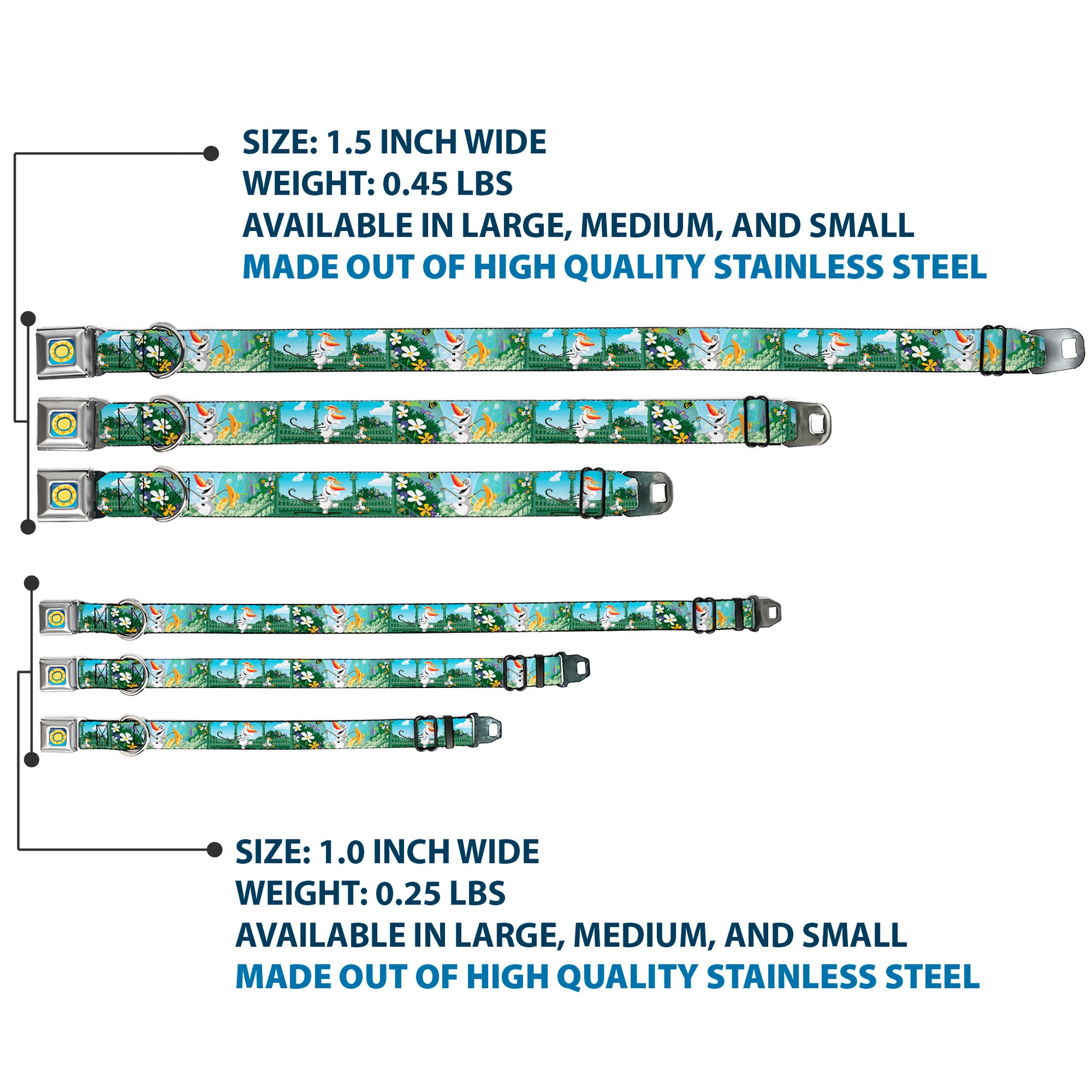 Frozen Sun2 Royal Full Color Blue/Yellows Seatbelt Buckle Collar - Olaf Garden Scenes Seatbelt Buckle Collars Disney