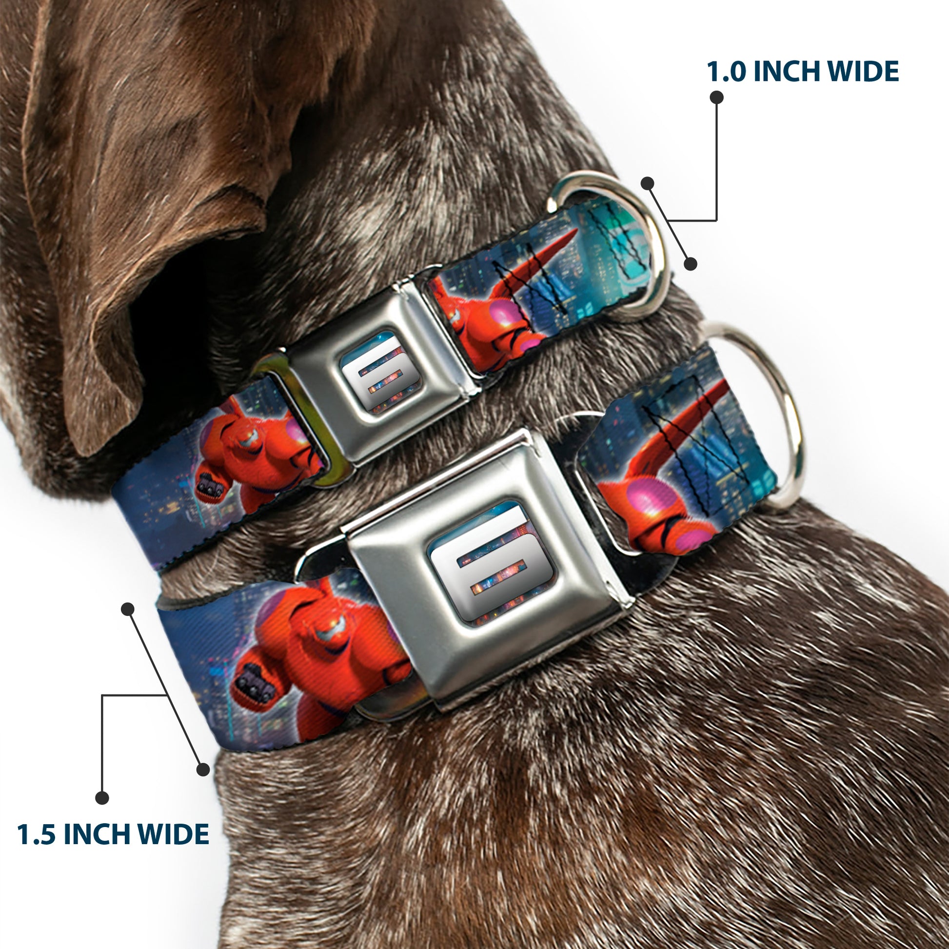 Big Hero "6" Name Blocks Full Color Black Gray White Seatbelt Buckle Collar - Hiro & Baymax Action Poses/San Fransokyo Seatbelt Buckle Collars Disney