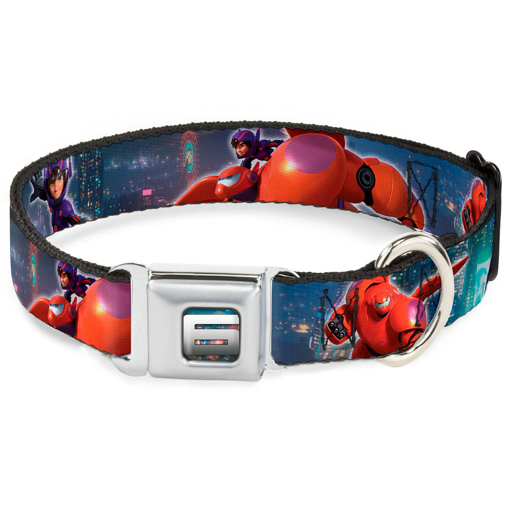 Big Hero "6" Name Blocks Full Color Black Gray White Seatbelt Buckle Collar - Hiro & Baymax Action Poses/San Fransokyo Seatbelt Buckle Collars Disney
