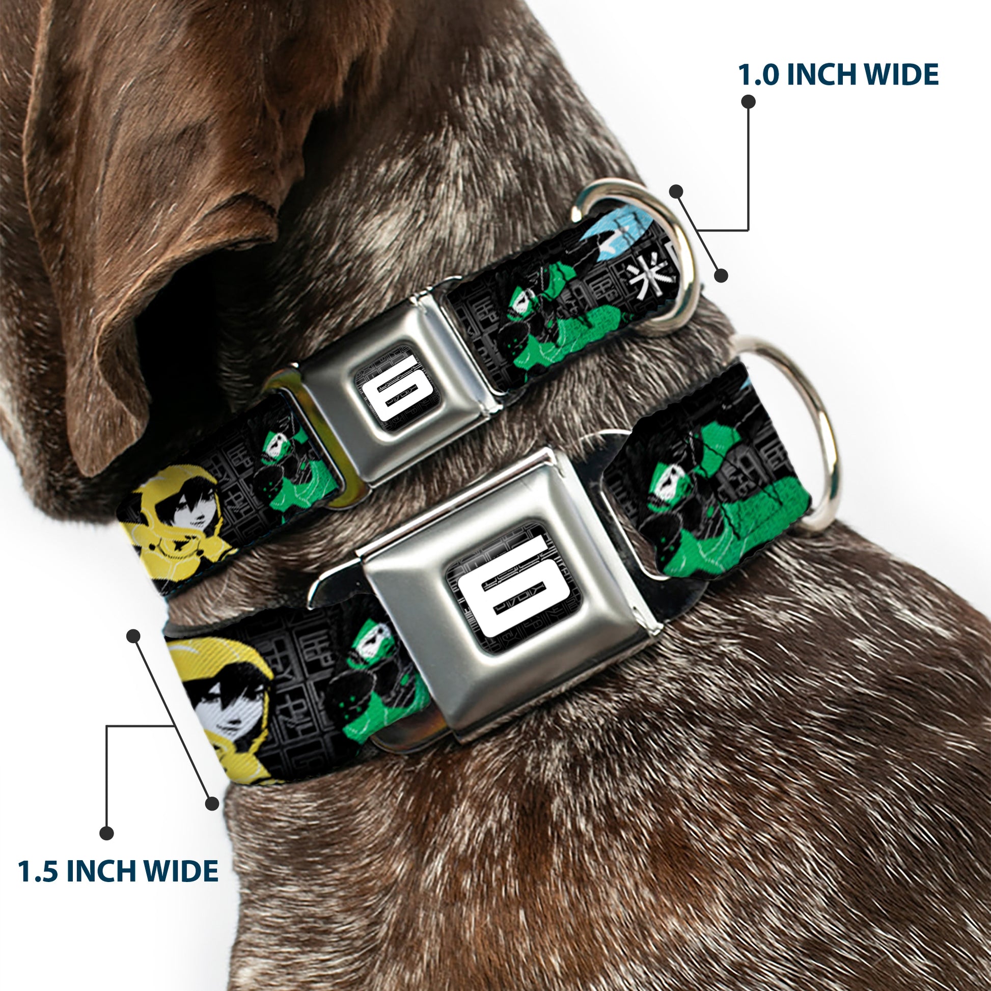 Big Hero "6" Name Blocks Full Color Black Gray White Seatbelt Buckle Collar - Big Hero 6 Group Action Pose/Name Blocks Black/Gray/Multi Color Seatbelt Buckle Collars Disney