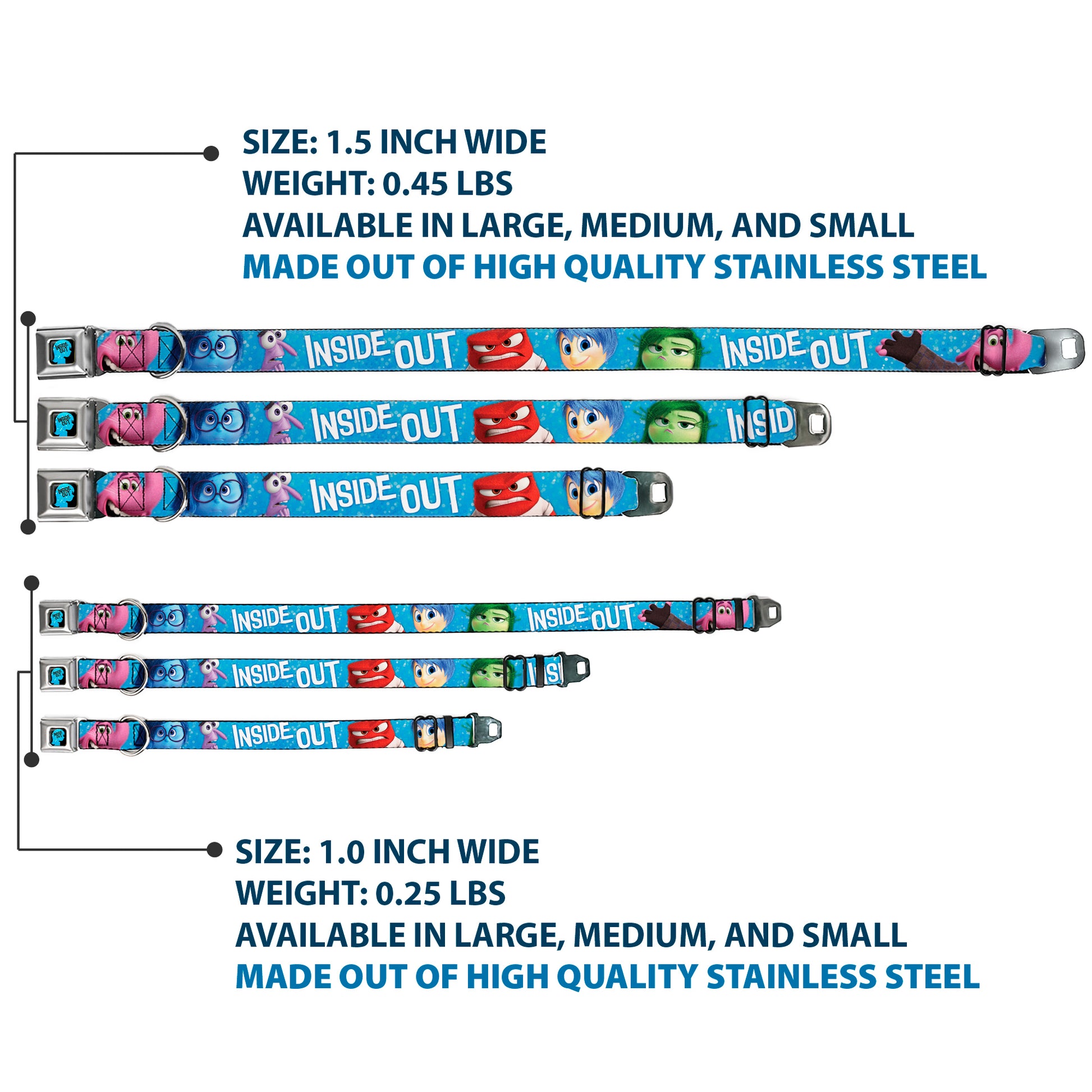 INSIDE OUT/Riley Silhouette Full Color Black/Sparkle Blue Seatbelt Buckle Collar - INSIDE OUT 6-Character Pose Sparkle Blue/White Seatbelt Buckle Collars Disney