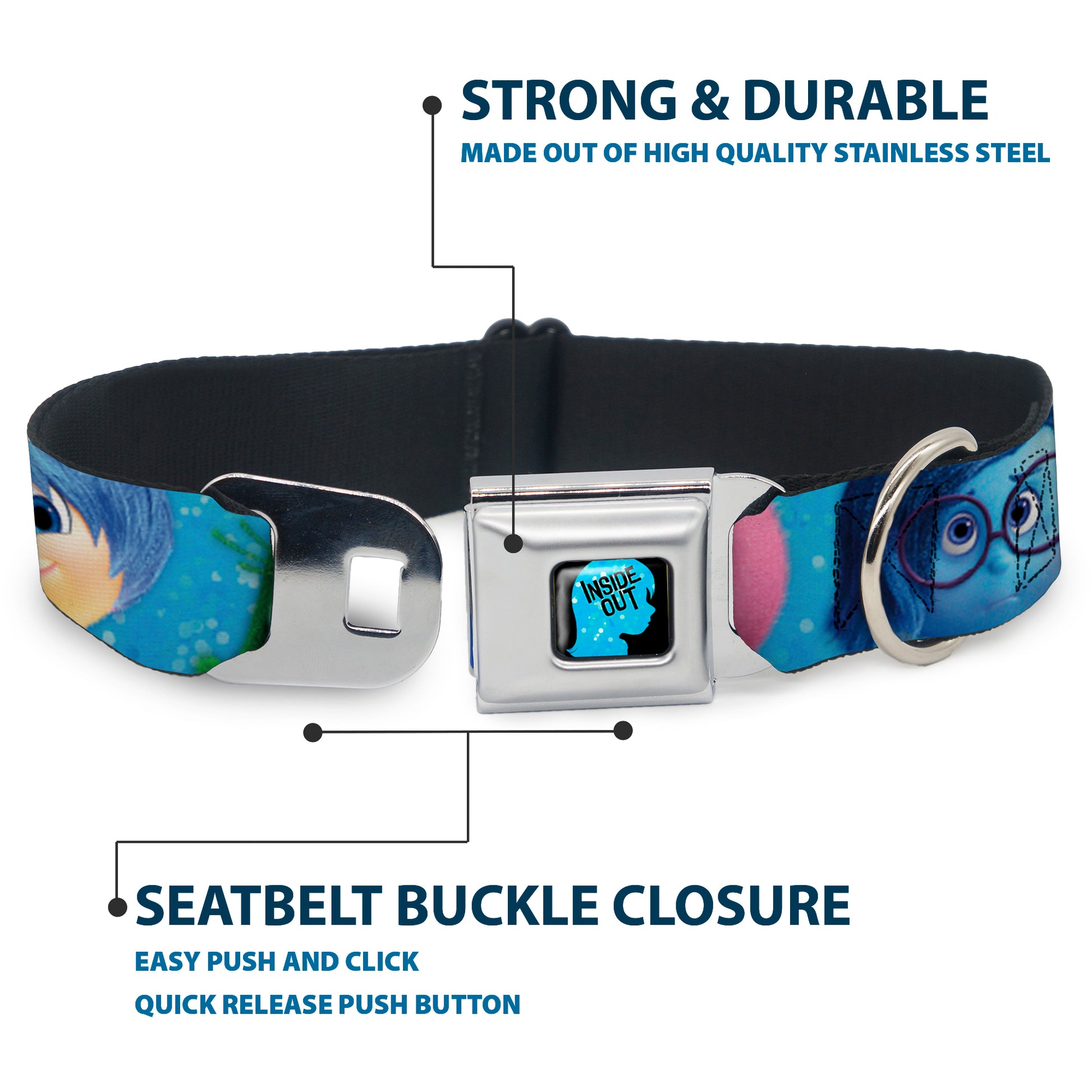 INSIDE OUT/Riley Silhouette Full Color Black/Sparkle Blue Seatbelt Buckle Collar - INSIDE OUT 6-Character Pose Sparkle Blue/White Seatbelt Buckle Collars Disney