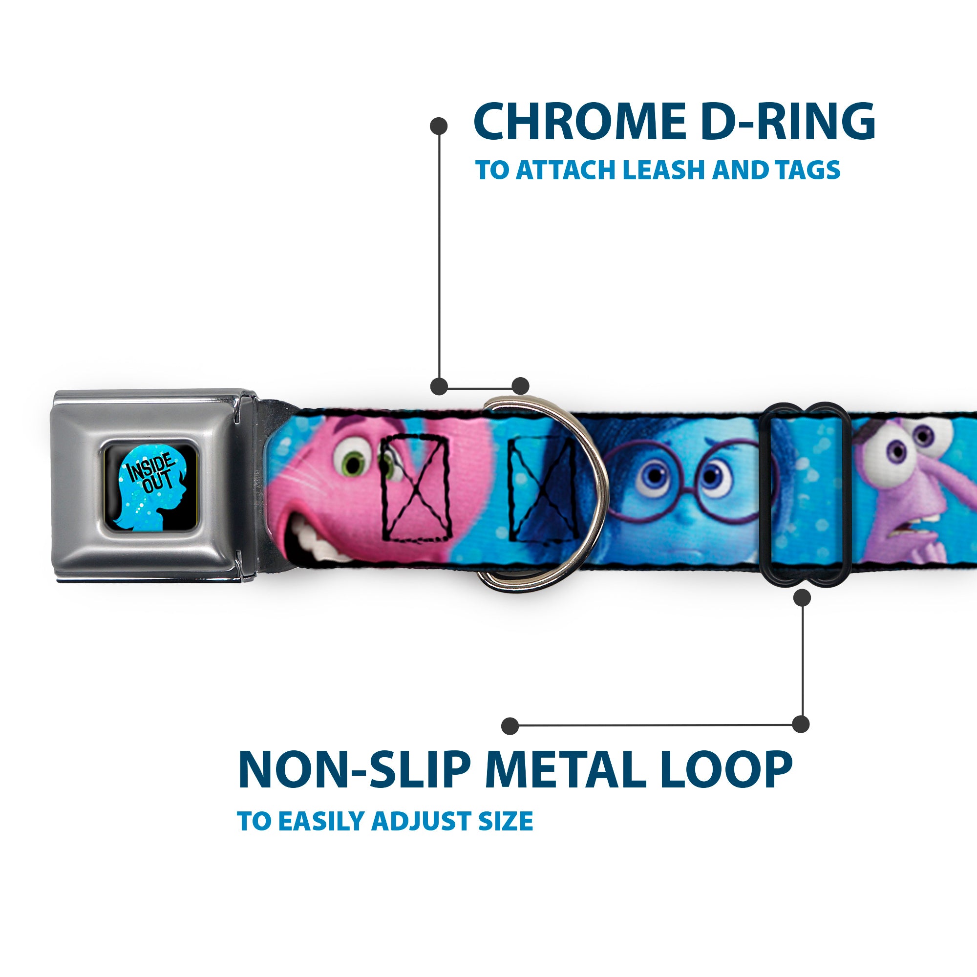 INSIDE OUT/Riley Silhouette Full Color Black/Sparkle Blue Seatbelt Buckle Collar - INSIDE OUT 6-Character Pose Sparkle Blue/White Seatbelt Buckle Collars Disney