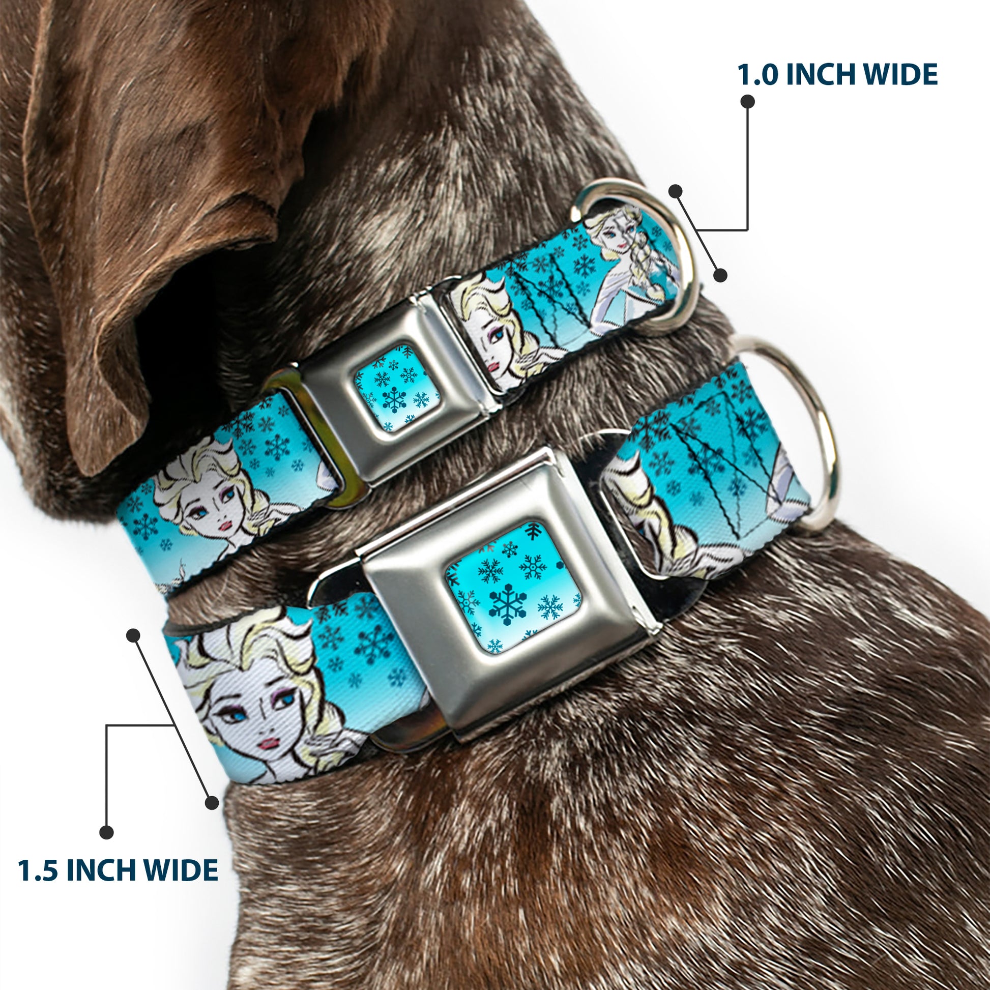 Snowflakes Frozen Art Collection Full Color Blues/White Seatbelt Buckle Collar - Anna/Snowflakes Frozen Art Collection Poses Seatbelt Buckle Collars Disney