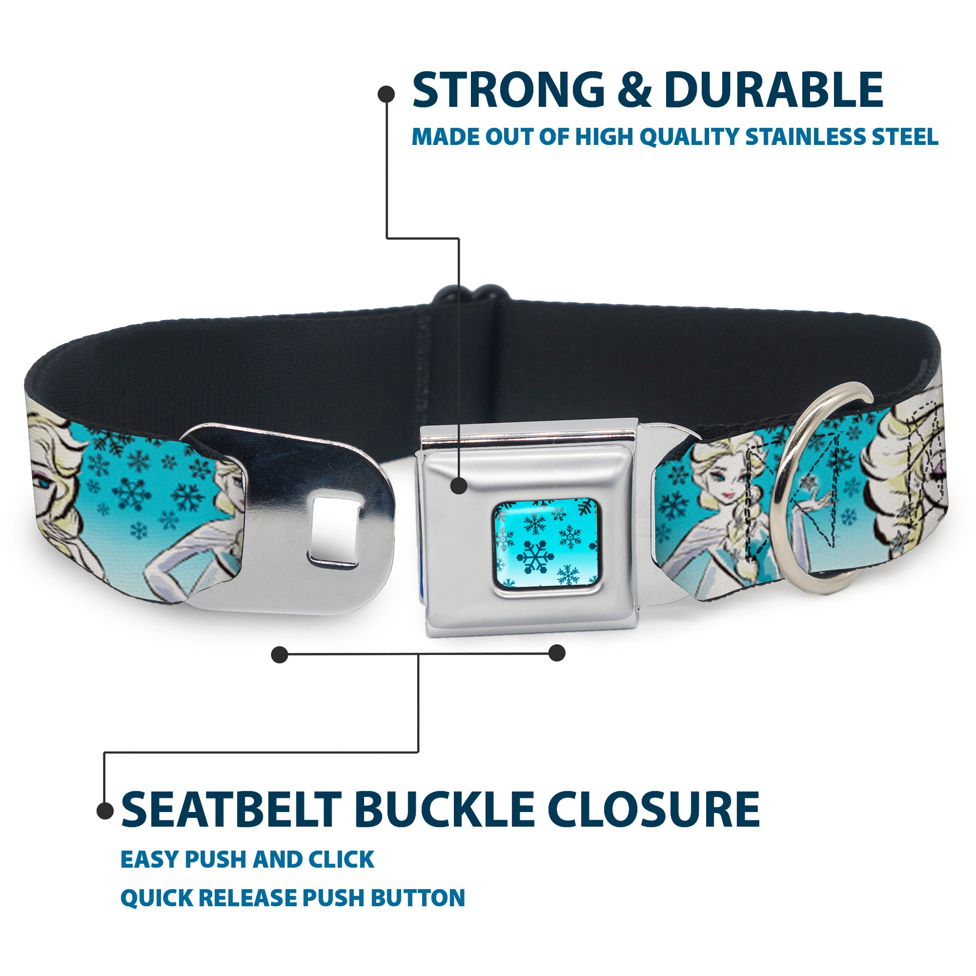 Snowflakes Frozen Art Collection Full Color Blues/White Seatbelt Buckle Collar - Anna/Snowflakes Frozen Art Collection Poses Seatbelt Buckle Collars Disney