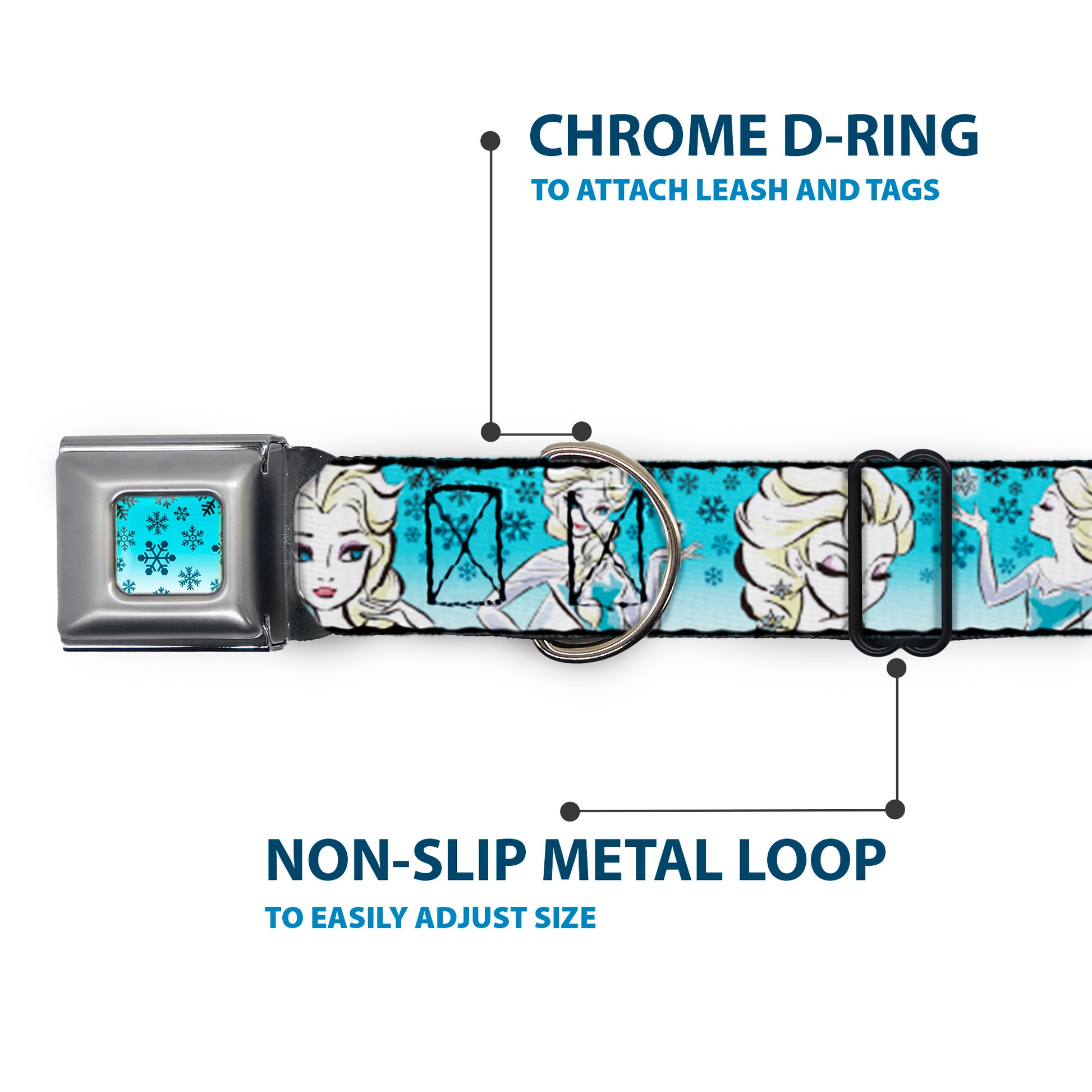 Snowflakes Frozen Art Collection Full Color Blues/White Seatbelt Buckle Collar - Anna/Snowflakes Frozen Art Collection Poses Seatbelt Buckle Collars Disney
