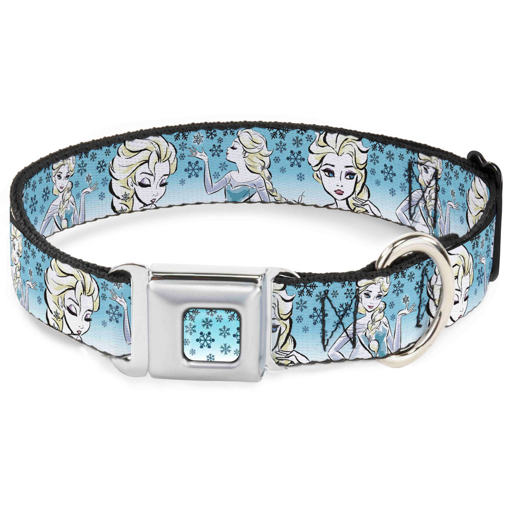 Snowflakes Frozen Art Collection Full Color Blues/White Seatbelt Buckle Collar - Anna/Snowflakes Frozen Art Collection Poses Seatbelt Buckle Collars Disney