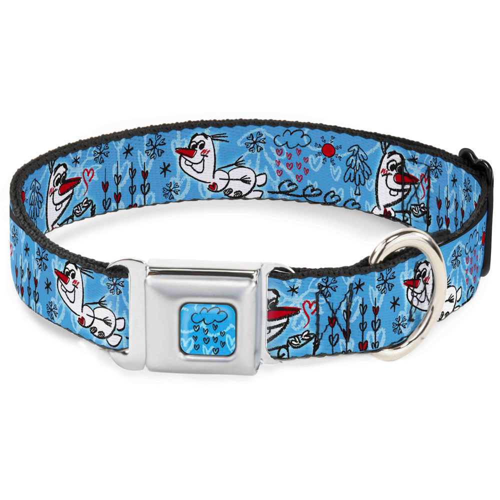 Frozen Cloud/Heart Raindrop Sketch Full Color Blues/Black Seatbelt Buckle Collar - Olaf Heart Raindrop Sketch Blues/Black Seatbelt Buckle Collars Disney