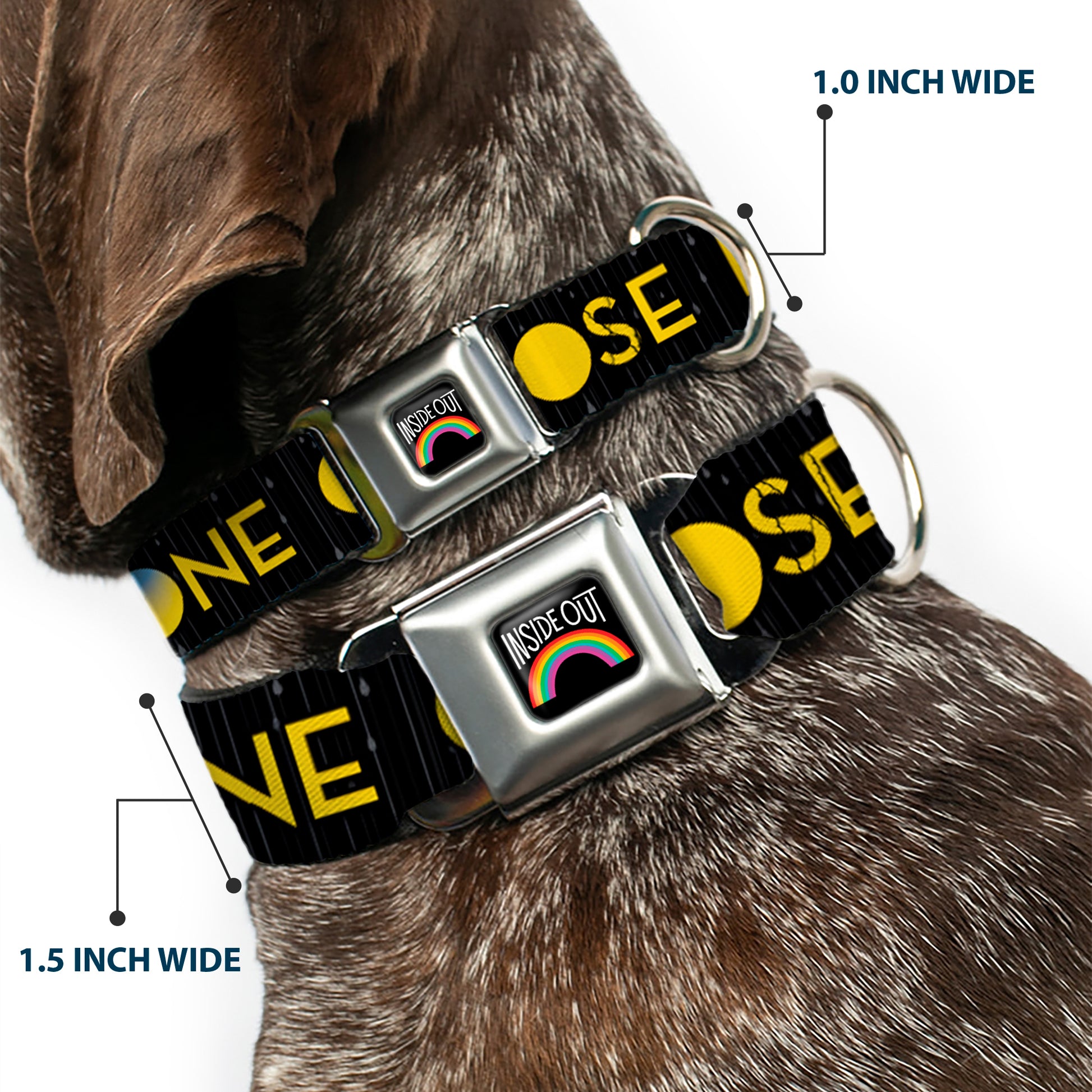 INSIDE OUT Rainbow Full Color Black/White/Multi Color Seatbelt Buckle Collar - Joy Poses/Rain ONE OF THOSE DAYS Black/Gray/Blues/Yellow Seatbelt Buckle Collars Disney