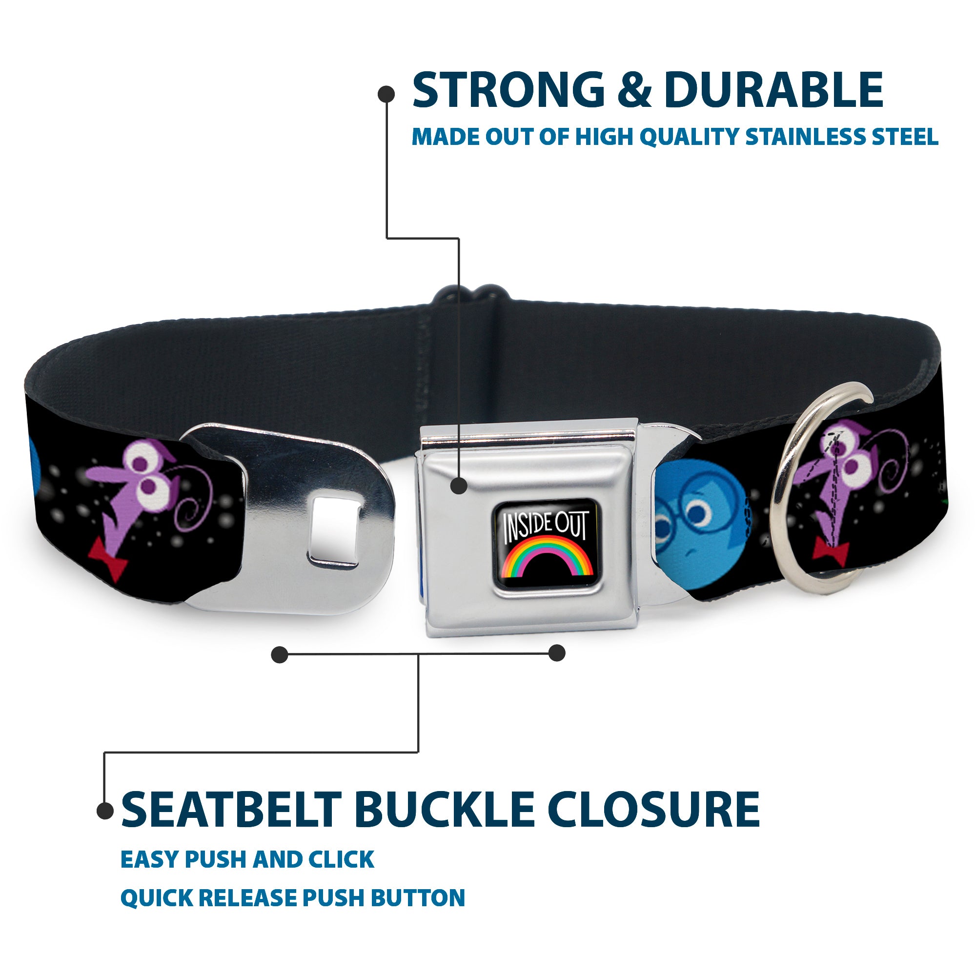 INSIDE OUT Rainbow Full Color Black/White/Multi Color Seatbelt Buckle Collar - INSIDE OUT/Emotion Expressions/EVERY DAY IS FULL OF EMOTIONS Seatbelt Buckle Collars Disney