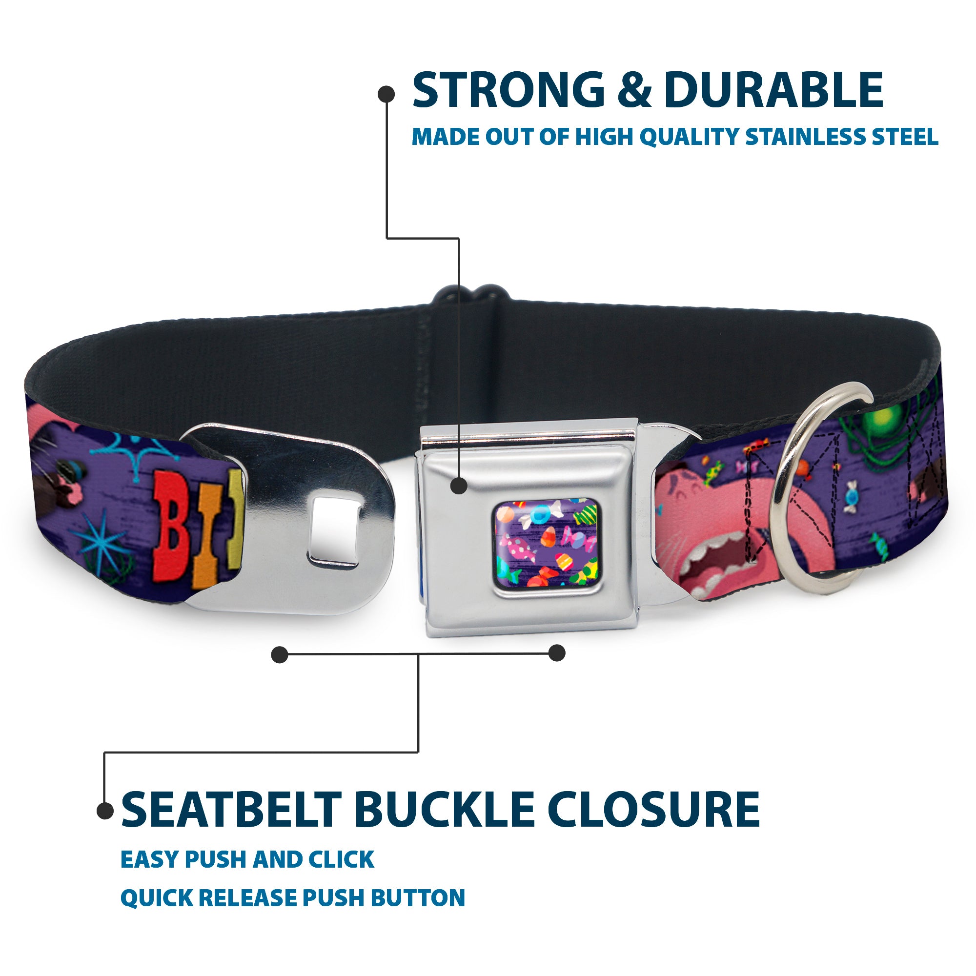 Scattered Candy Full Color Purples Seatbelt Buckle Collar - BING BONG Poses/Candy Purples/Multi Color Seatbelt Buckle Collars Disney